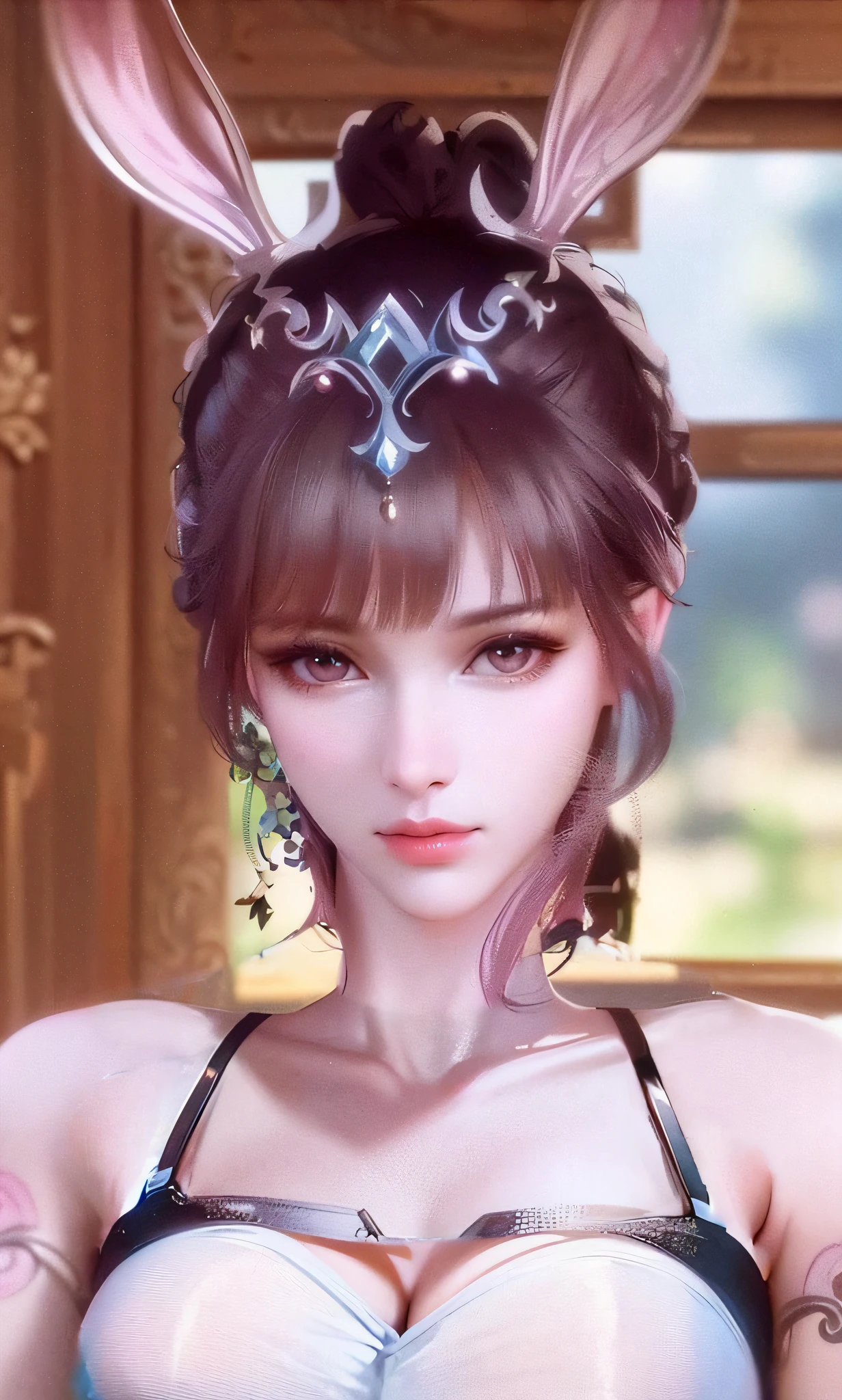 Sexy collarbone, smooth skin, broken hair