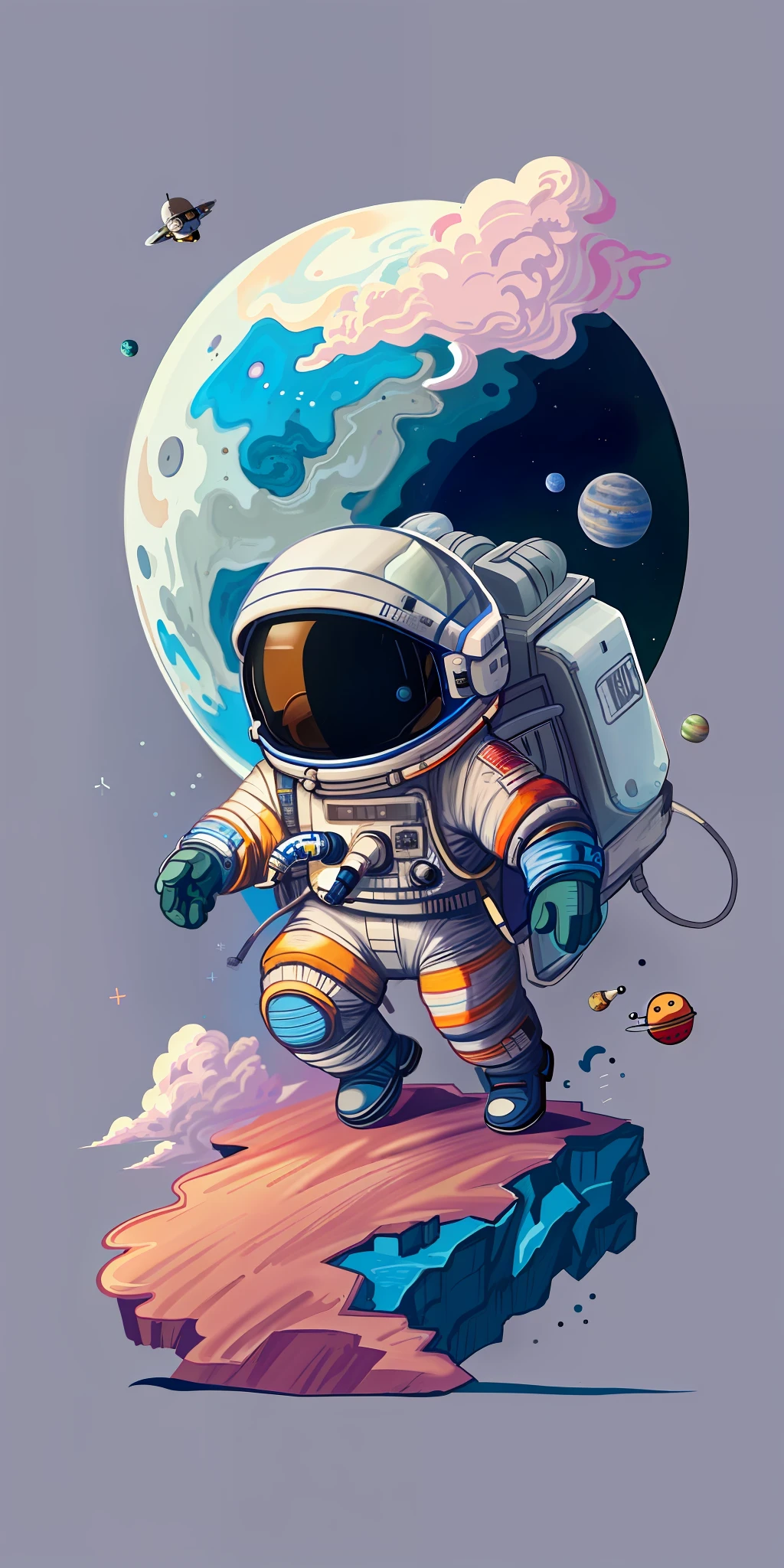 astronaut in space with planets and planets in the background, lonely astronaut, astronaut, detailed astronaut, astronaut walking, spacesuit, space walk, cute astronaut sticker art, space suit, cosmonaut, space, dusty space suit, futuristic astronaut, fully space suited, space travel, an astronaut, creepy astronaut, space exploration, wear spacesuits, spacecore