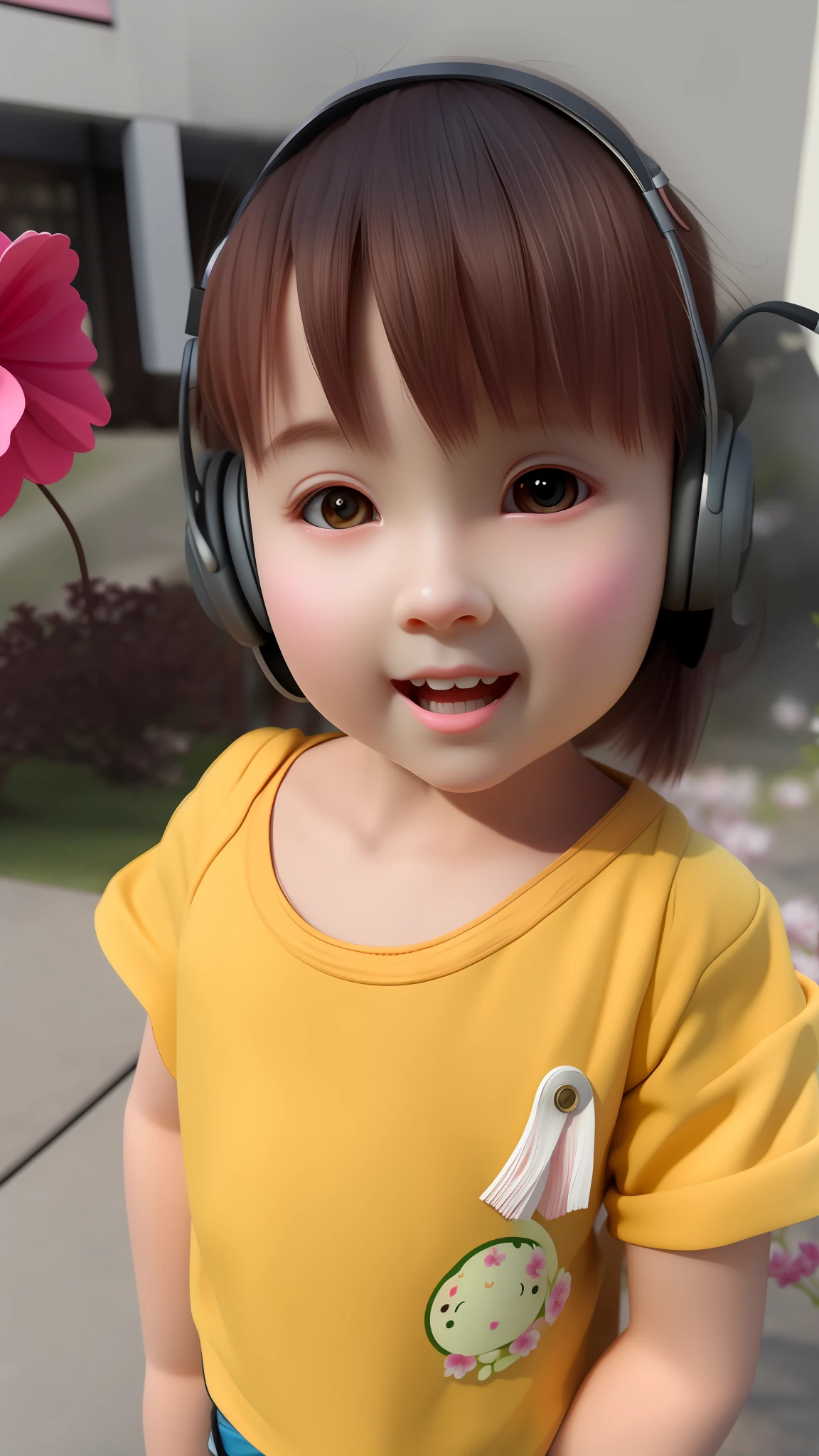 (masterpiece),(best quality),(ultra-detailed), (full body:1.2), 1girl,chibi,cute, smile, open mouth, flower, outdoors, playing guitar, music, beret, holding guitar, jacket, blush, tree, :3, shirt, short hair, cherry blossoms, green headwear, blurry, brown hair, blush stickers, long sleeves, bangs, headphones, black hair, pink flower, (beautiful detailed face), (beautiful detailed eyes),