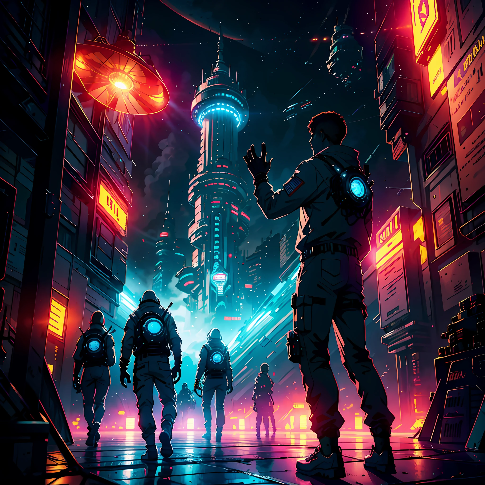 astronauts partying and dancing with aliens on a big platform at sunset in a cyberpunk planet, ufos in the sky, highly detailed, epic, sci-fi, ornate, by eugene von guerard, ivan shishkin, dramatic lighting, concept art, trending on artstation, 8k Style: Photographic