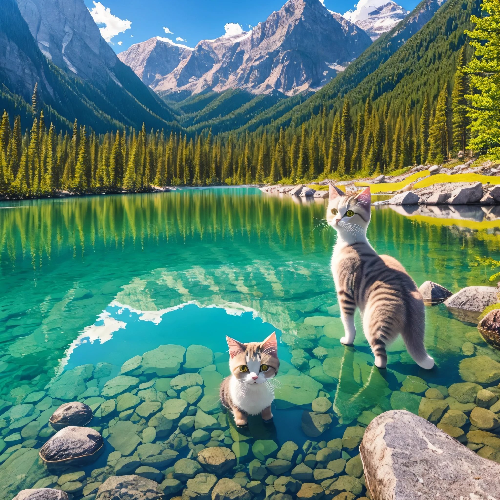 crystal clear lake, fantastic, photo quality, 16k, 8k, kitten, --auto --s2
