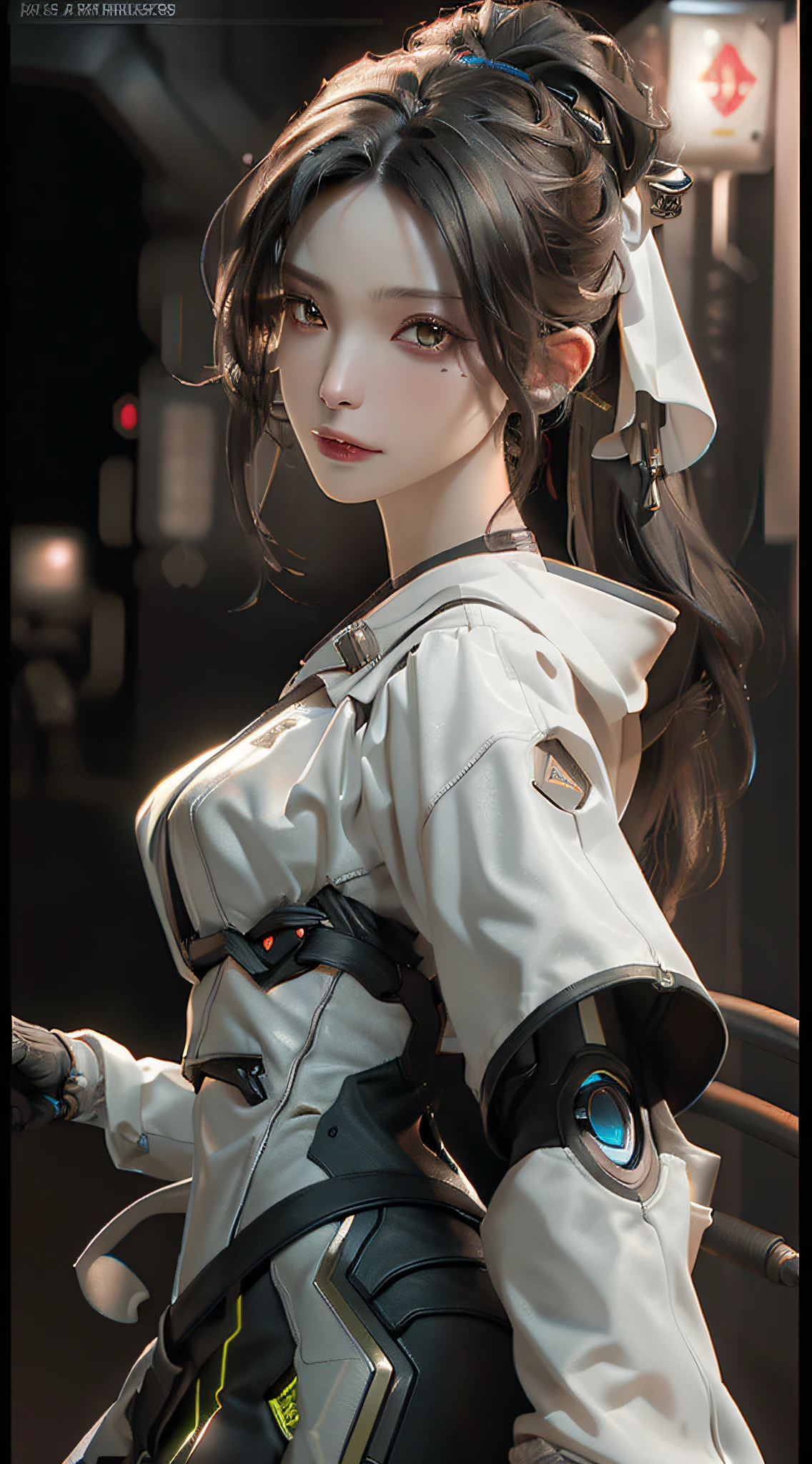 ((Best quality)), ((masterpiece)), (detailed:1.4), 3D, an image of a beautiful cyberpunk female,HDR (High Dynamic Range),Ray Tracing,NVIDIA RTX,Super-Resolution,Unreal 5,Subsurface scattering,PBR Texturing,Post-processing,Anisotropic Filtering,Depth-of-field,Maximum clarity and sharpness,Multi-layered textures,Albedo and Specular maps,Surface shading,Accurate simulation of light-material interaction,Perfect proportions,Octane Render,Two-tone lighting,Wide aperture,Low ISO,White balance,Rule of thirds,8K RAW,