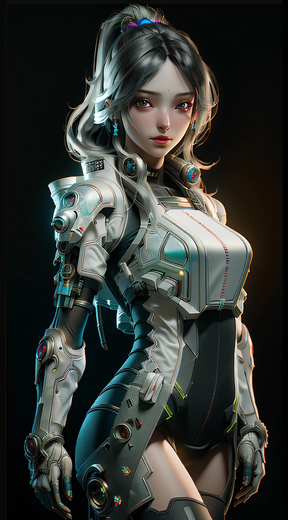 ((Best quality)), ((masterpiece)), (detailed:1.4), 3D, an image of a beautiful cyberpunk female,HDR (High Dynamic Range),Ray Tracing,NVIDIA RTX,Super-Resolution,Unreal 5,Subsurface scattering,PBR Texturing,Post-processing,Anisotropic Filtering,Depth-of-field,Maximum clarity and sharpness,Multi-layered textures,Albedo and Specular maps,Surface shading,Accurate simulation of light-material interaction,Perfect proportions,Octane Render,Two-tone lighting,Wide aperture,Low ISO,White balance,Rule of thirds,8K RAW,