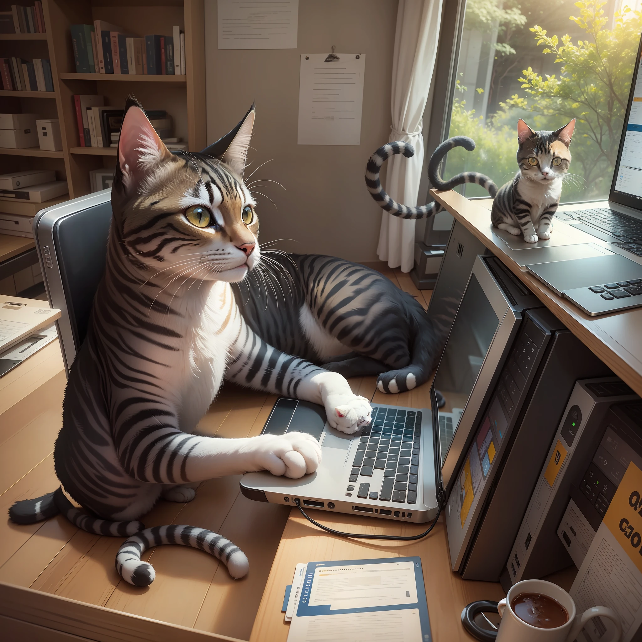 The cat works at the computer --auto --s2