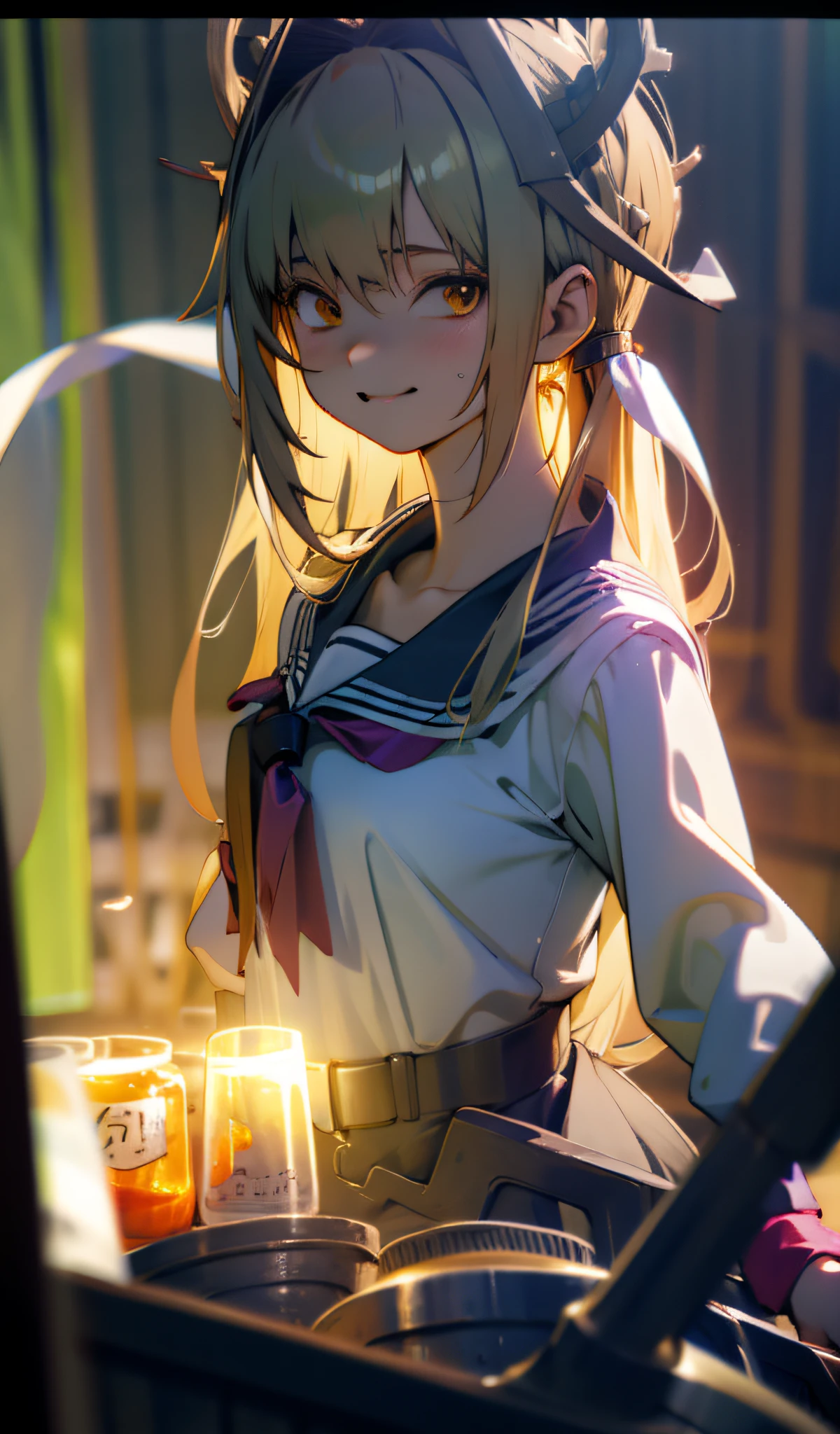 Masterpiece, high resolution, anime style beautiful girl, being in a dirty beaker, immersed in liquid, homunculus, magic circle, small room with phosphorescent flash, perfect beautiful girl, no clothes, luminous from within, staring at the viewer, laughter, 3d rendering, perspective, amazing anime illustration, impressive lighting, fantastic, dangerous, monstrous