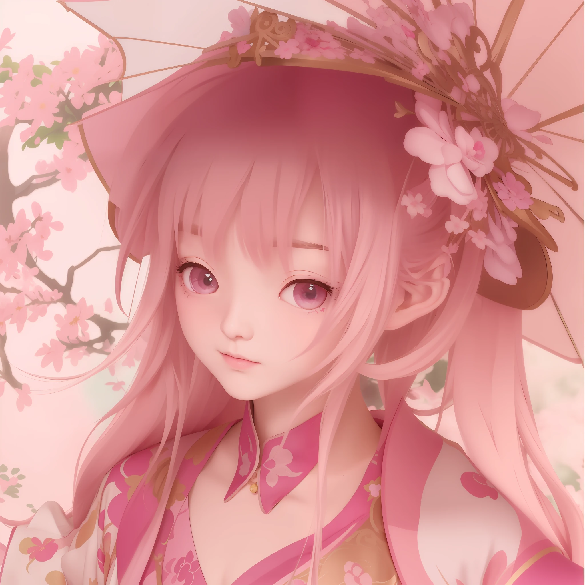 anime girl with pink hair and a pink umbrella with flowers, soft anime illustration, 中 元 节, guweiz, kawaii realistic portrait, beautiful anime style, anime goddess, cute anime girl, anime artstyle, anime style portrait, palace , a girl in hanfu, beautiful anime portrait, loli, ((a beautiful fantasy empress))