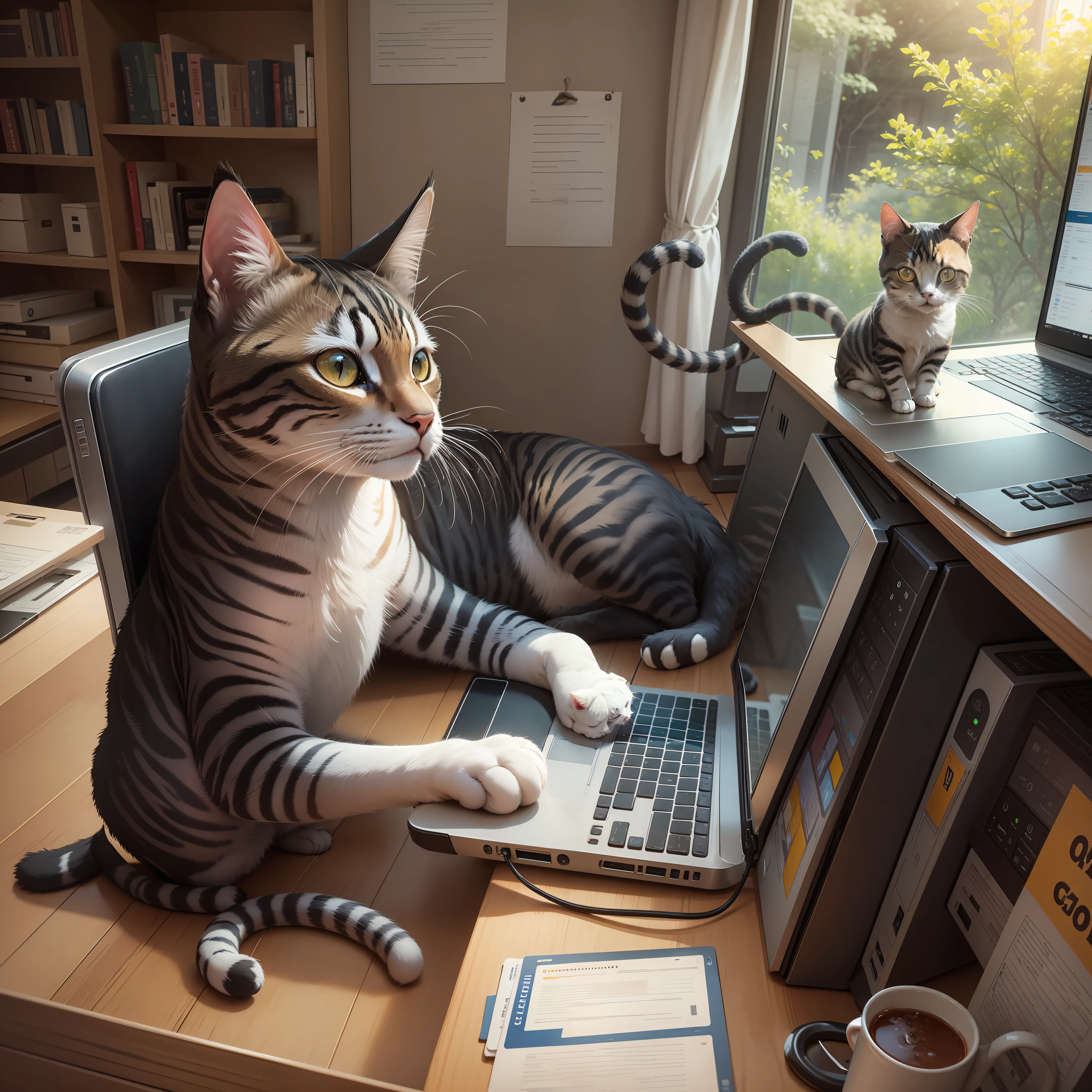 The cat works at the computer --auto --s2
