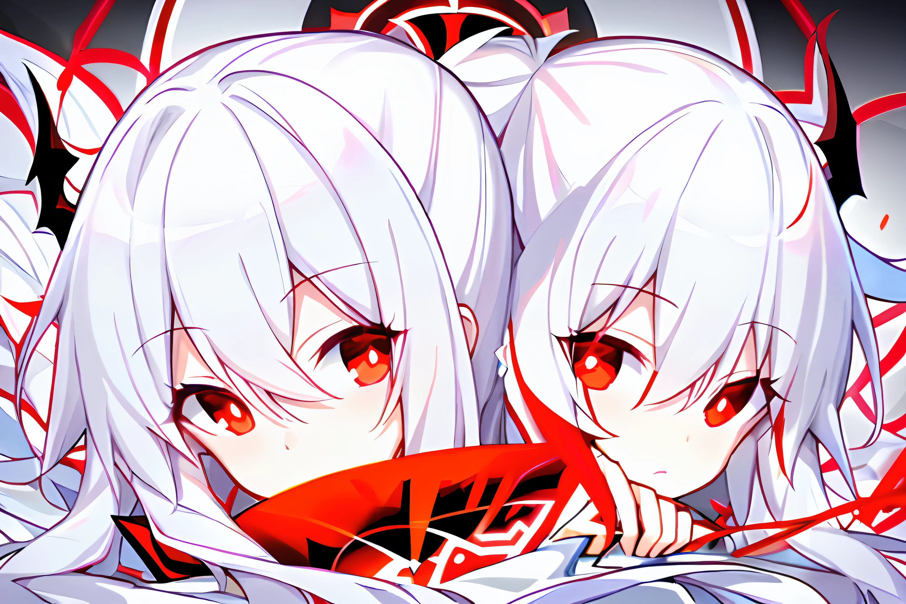 anime girl with white hair and red eyes in a black dress, portrait gapmoe yandere grimdark, gapmoe yandere grimdark, with red glowing eyes, white haired, white haired deity, white-haired, with glowing red eyes, evil expression, devious evil expression, demon anime girl, anime style like fate/stay night, gapmoe yandere