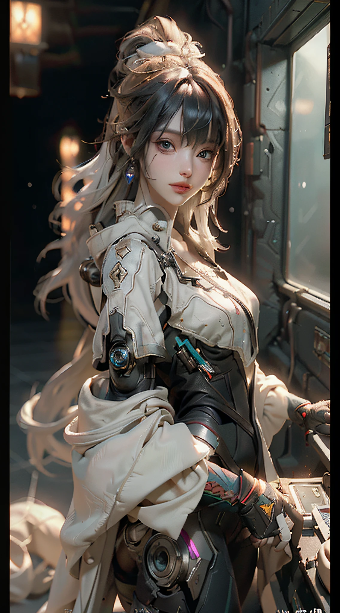 ((Best quality)), ((masterpiece)), (detailed:1.4), 3D, an image of a beautiful cyberpunk female,HDR (High Dynamic Range),Ray Tracing,NVIDIA RTX,Super-Resolution,Unreal 5,Subsurface scattering,PBR Texturing,Post-processing,Anisotropic Filtering,Depth-of-field,Maximum clarity and sharpness,Multi-layered textures,Albedo and Specular maps,Surface shading,Accurate simulation of light-material interaction,Perfect proportions,Octane Render,Two-tone lighting,Wide aperture,Low ISO,White balance,Rule of thirds,8K RAW,