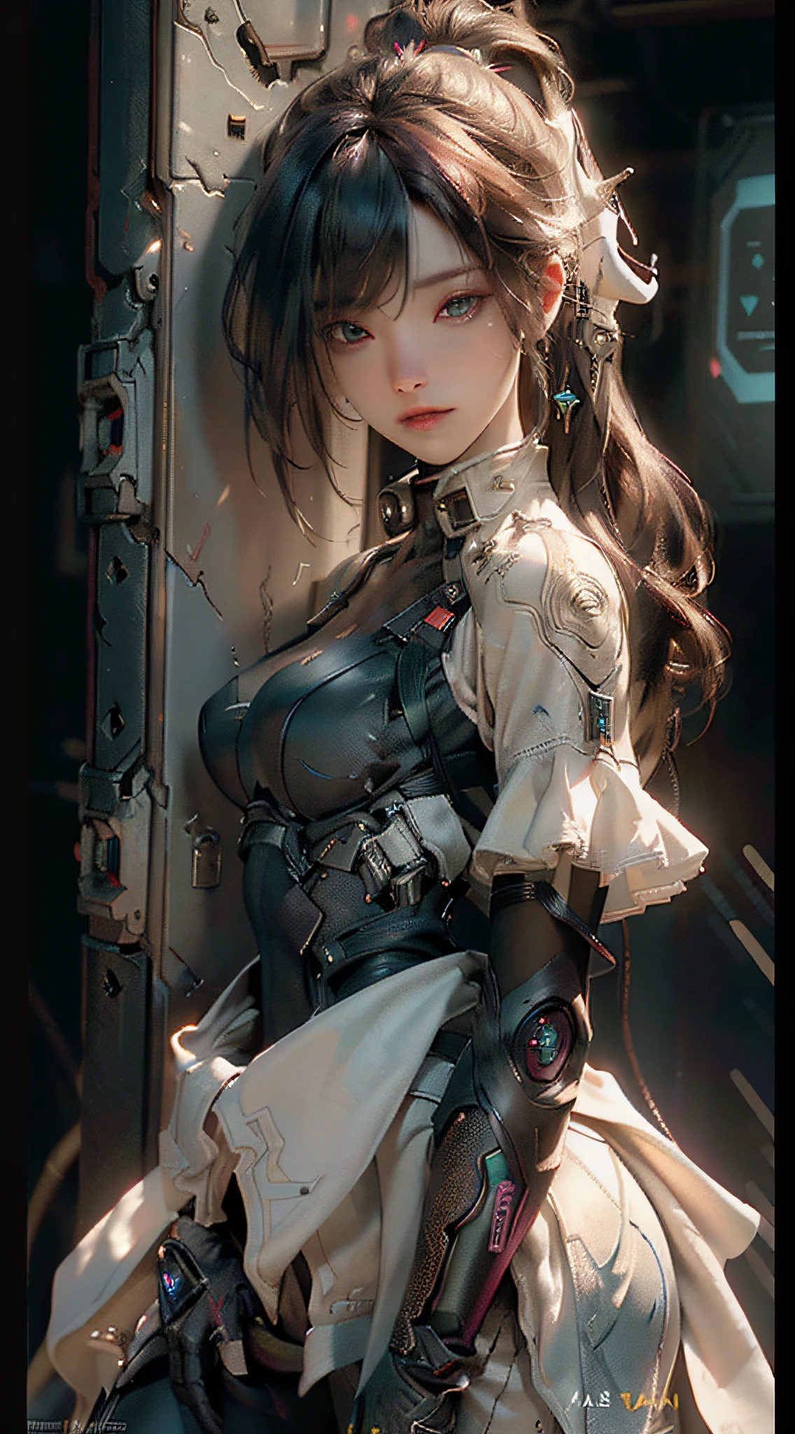 ((Best quality)), ((masterpiece)), (detailed:1.4), 3D, an image of a beautiful cyberpunk female,HDR (High Dynamic Range),Ray Tracing,NVIDIA RTX,Super-Resolution,Unreal 5,Subsurface scattering,PBR Texturing,Post-processing,Anisotropic Filtering,Depth-of-field,Maximum clarity and sharpness,Multi-layered textures,Albedo and Specular maps,Surface shading,Accurate simulation of light-material interaction,Perfect proportions,Octane Render,Two-tone lighting,Wide aperture,Low ISO,White balance,Rule of thirds,8K RAW,