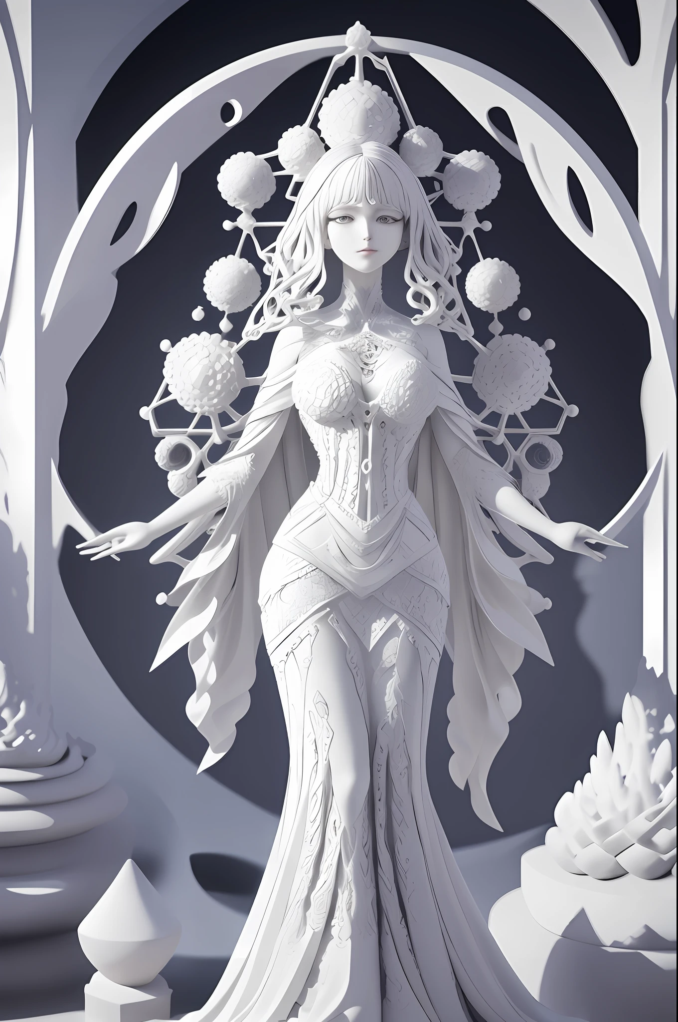 visual spectral radio wave signals emission fused with organic form structure, subsonic spectrum, gray clay cluster, Fibonacci fractal, geometric design, very fine and thin lace, Orenburg shawl, marble purgatory, wuthering atmosphere, aesthetic redshift render