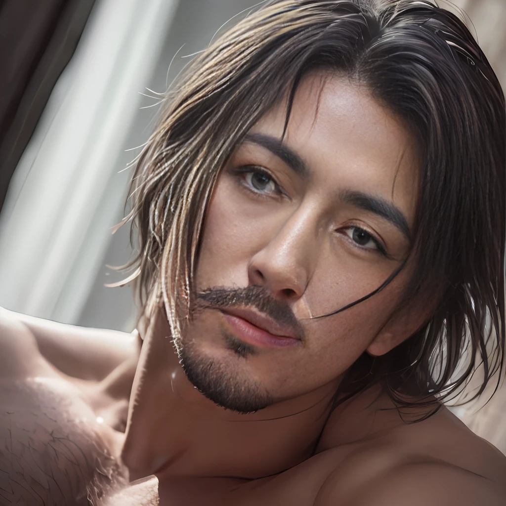 Takuya Kimura, handsome 40s beardless Japan man looking down, naked torso, chest up portrait, low camera angle, bottom view, bottom view, hands on either side of photographer, deep shadows, dark (transparent) (moonlight: 1.3), award-winning POV, complex, detailed, stunning, fine detail, highly detailed face, sensual, exciting, highly detailed eyes and face, piercing gaze, short hair, muscular body, perfect center, Nikon D850 film-lens, Porter 400 1.6, rich colors, ultra-realistic textures, spectacular, bright, popular with Art Station: zinc up to 800 (facial clarity: 1.5), anatomical masterpiece, window light, hair texture, wet hair (wet hair), hanging), model style (highly detailed cg wallpaper Unity 8k), trending in ArtStation, Trending by CGSociety, intricate and high detail, sharp focus, dramatic and photorealistic painting by Midjourney