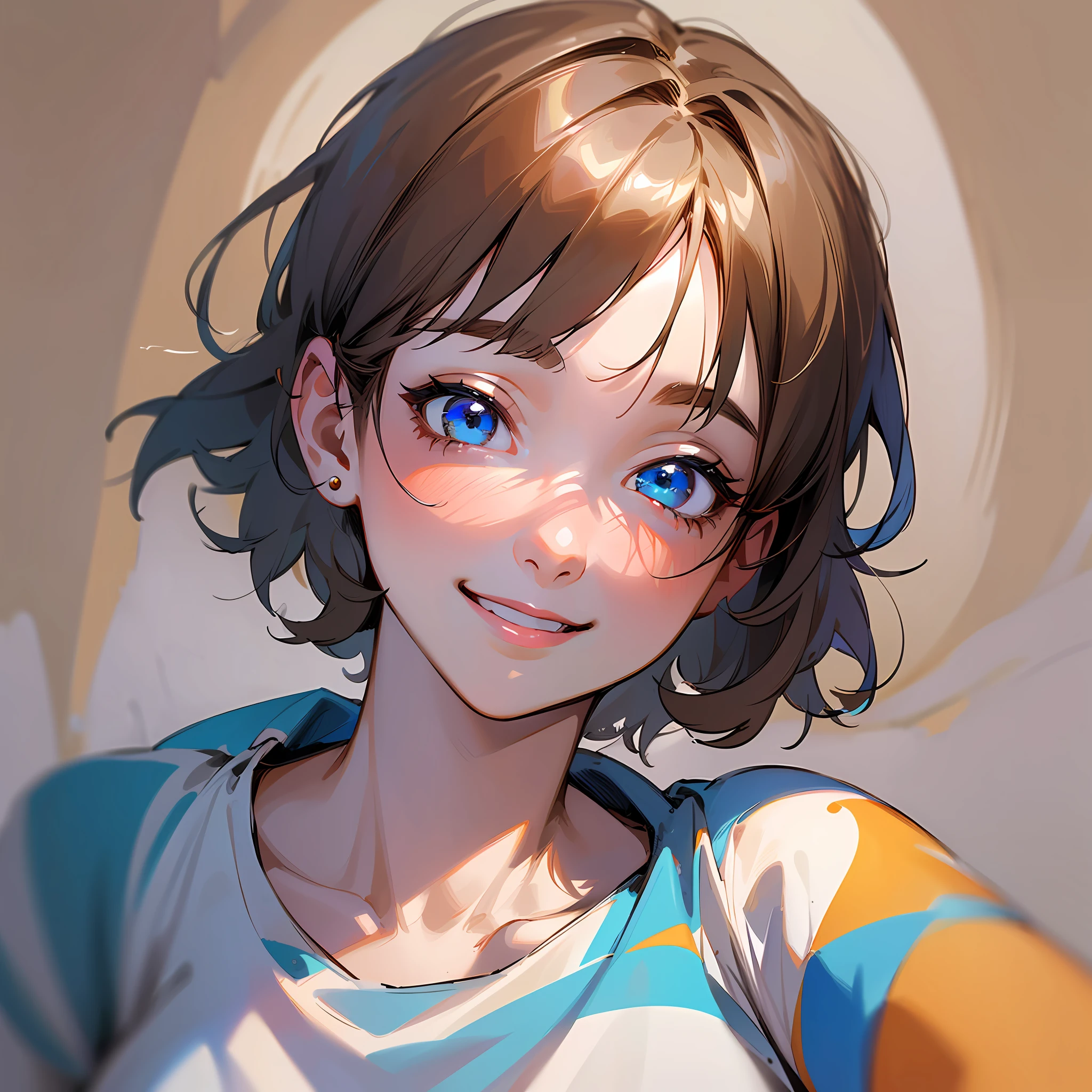 (8K, Best Quality, Masterpiece: 1.2), (Realistic, Photorealistic: 1.37), Super Detail, 1 Girl, Cute, (Smile: 1.1), Beautiful Eyes, (Short Hair), White T-Shirt 5-Minute Sleeves --auto --s2