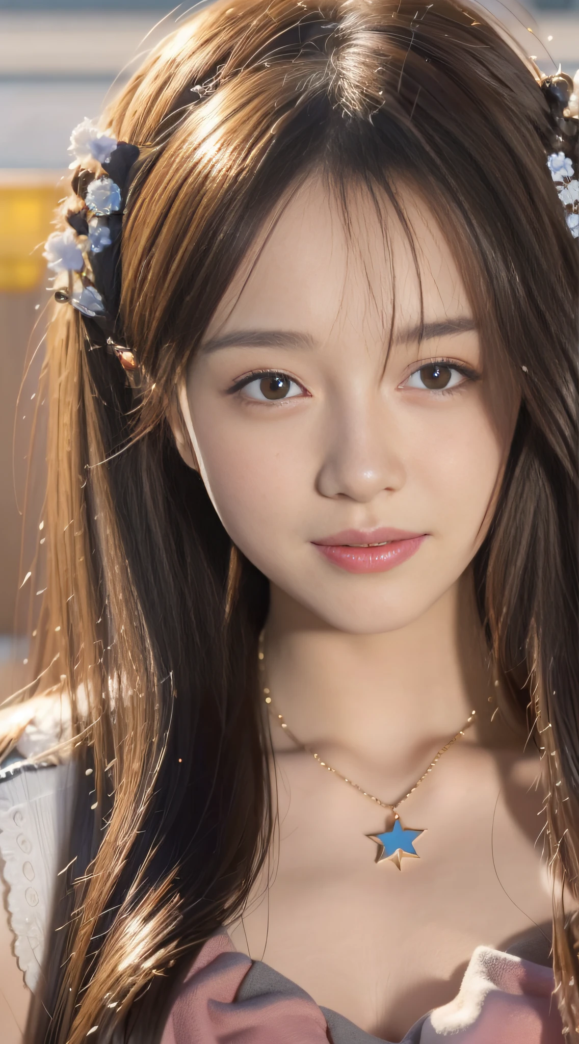 best quality, masterpiece, highres, 1girl,blush,(seductive smile:0.8),star-shaped pupils,china hanfu,hair ornament,necklace, jewelry,Beautiful face,upon_body, tyndall effect,photorealistic, dark studio, rim lighting, two tone lighting,(high detailed skin:1.2), 8k uhd, dslr, soft lighting, high quality, volumetric lighting, candid, Photograph, high resolution, 4k, 8k, Bokeh