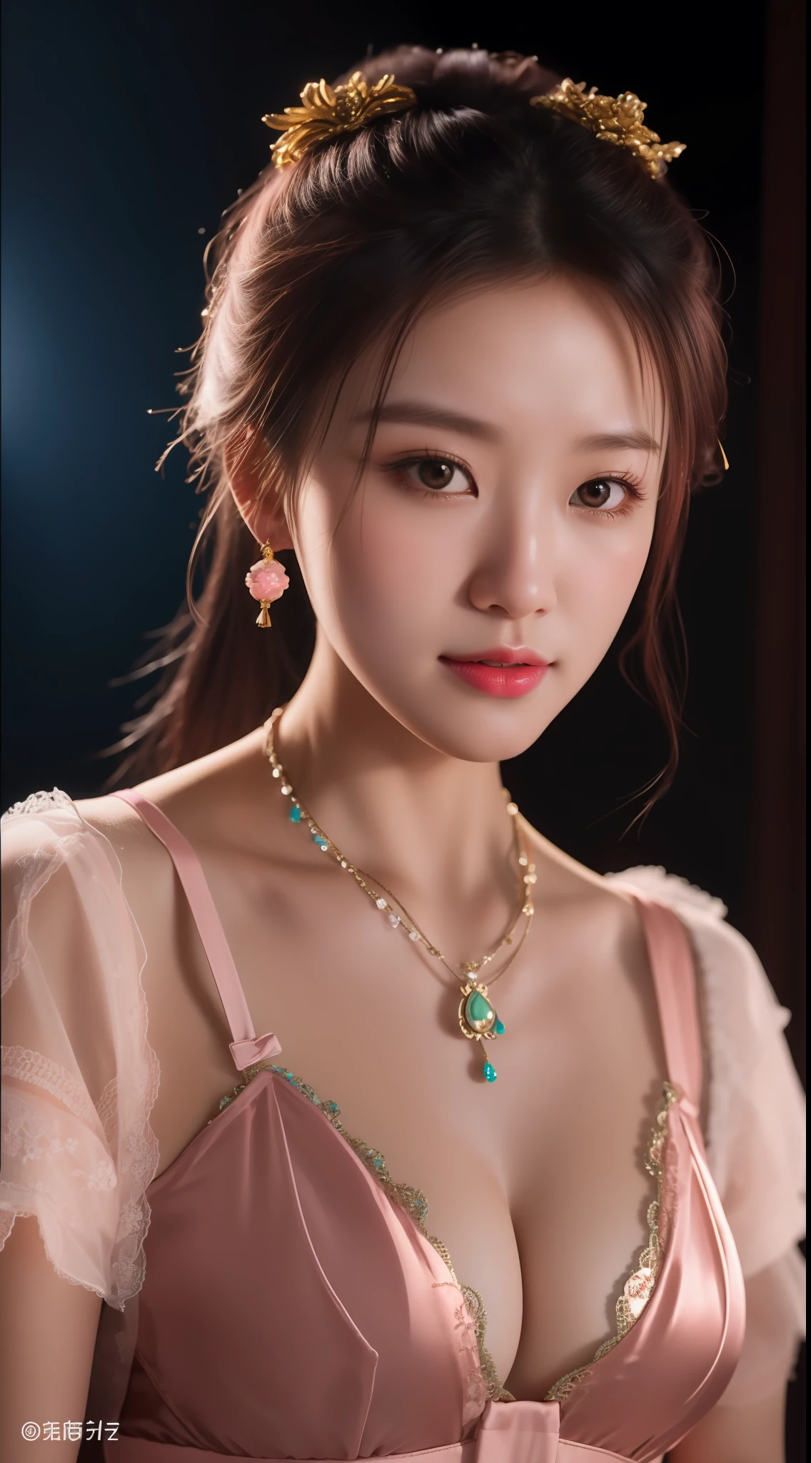 best quality, masterpiece, highres, 1girl, lingerie china armor, hair ornament, necklace, jewelry, Beautiful face, upon_body, tyndall effect, photorealistic, dark studio, rim lighting, two tone lighting, (high detailed skin:1.2), 8k uhd, dslr, soft lighting, high quality, volumetric lighting, candid, Photograph, high resolution, 4k, 8k, Bokeh, medium breasts, (light pink lips),