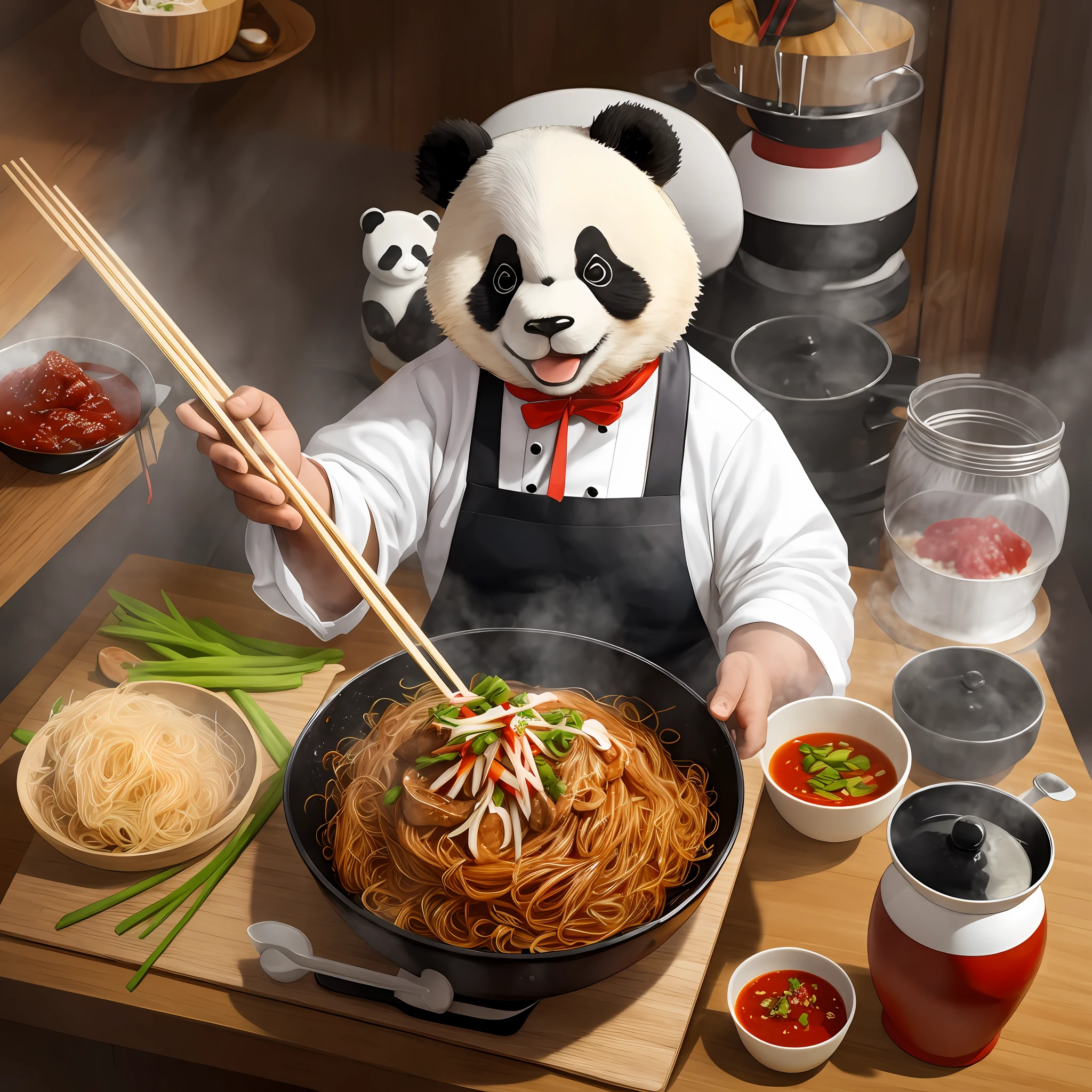 A panda chef makes duck blood vermicelli, Two chopsticks --auto --s2