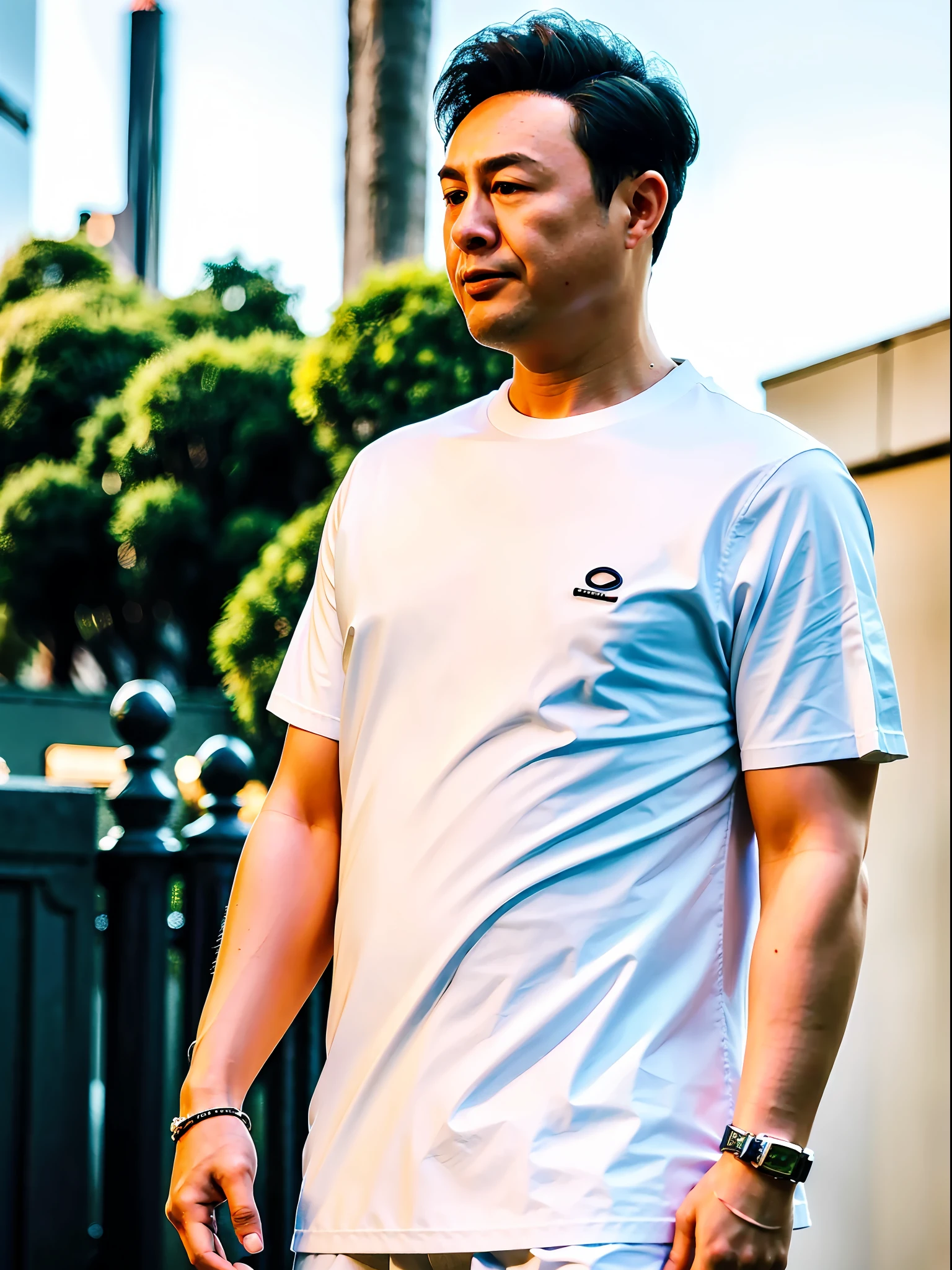 man, young, white t-shirt, front, full body (extremely realistic) (high quality)