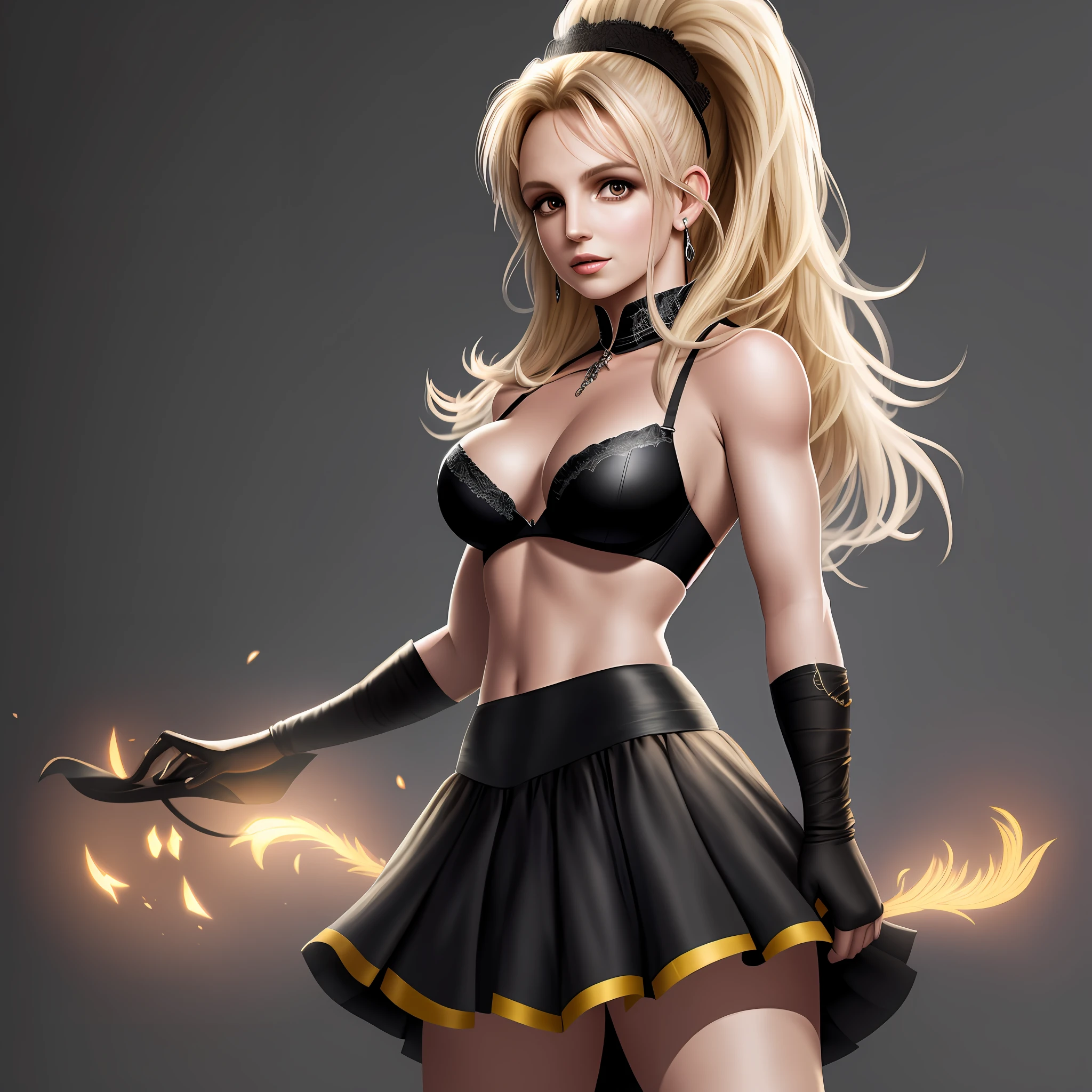 (Britney Spears) 8k ultra HD wallpaper, a beautiful witch with short skirt, black bra,