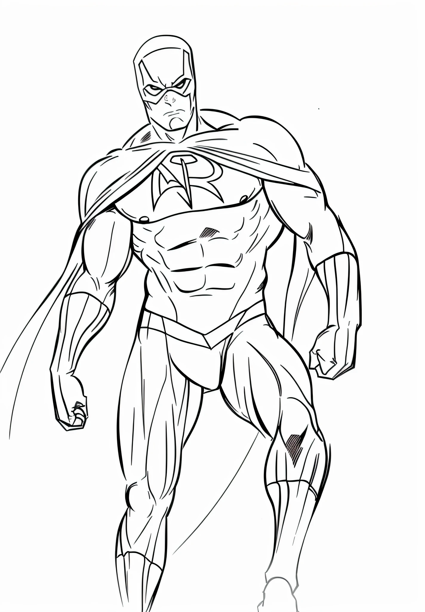 a drawing of a standing superhero with his cover open, clean lineart, bold lineart, intense line art, perfect lineart, sharp lineart, inspired by Alan Davis, drawn in the style of mark arian, comic book drawing, Puerto Rican superhero, marvel comic book drawing, superhero body, high quality sketch, ink heavy shadow in the style comic frank miller,  crisp 8K line art, figure of heroic proportions