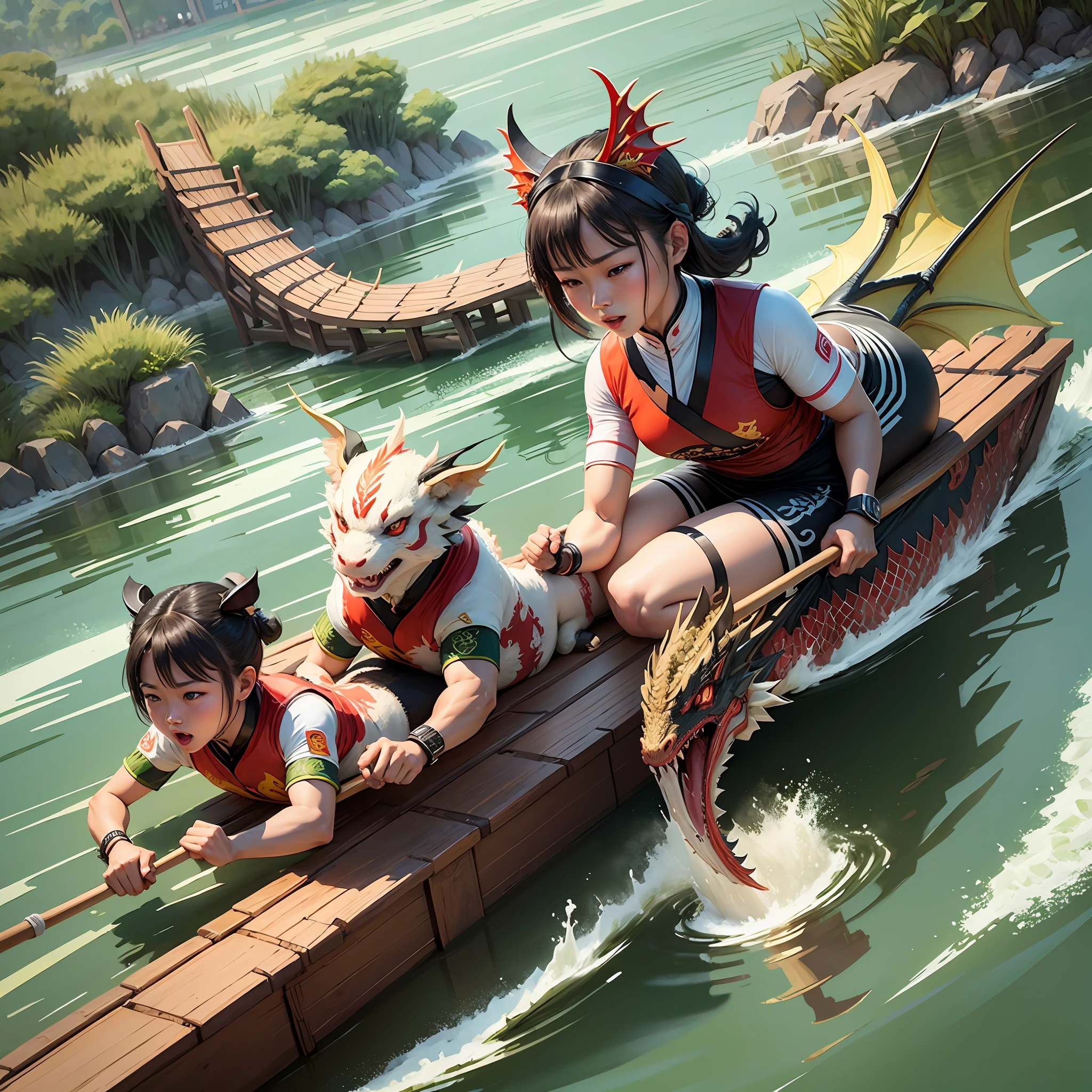 China's Dragon Boat Festival poster Zongzi realistic dragon boat racing --auto --s2