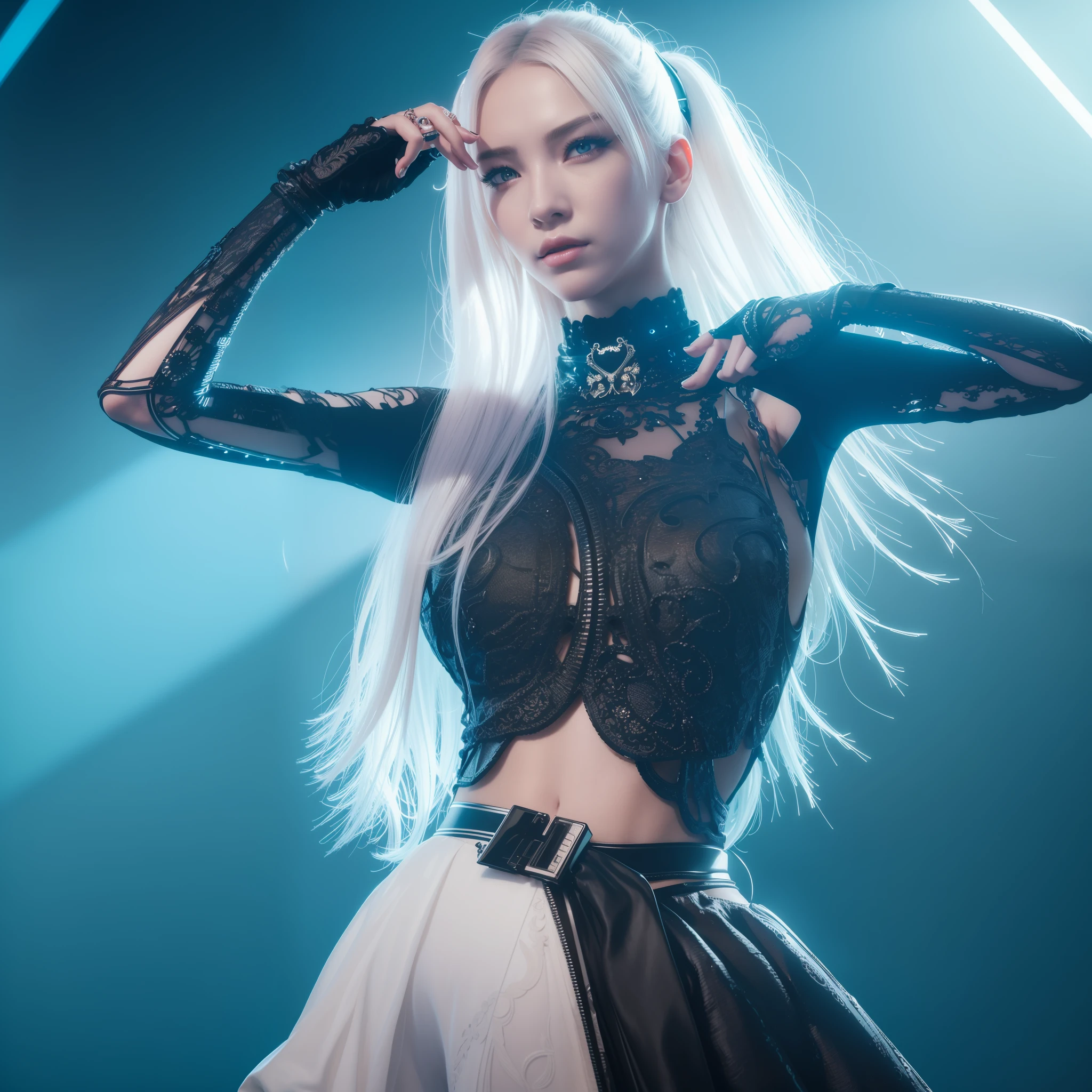 character sheet of stunnig beauty white porcelain woman cyborg, tiny white clothes, streetwear cyber outfit, cyberpunk 2077 style, dynamic pose, perfect detailed face, detailed symmetric black eyes with circular iris, realistic, stunning realistic photograph, 3d render, octane render, intricately detailed, cinematic, trending on artstation, Isometric, Centered hipereallistic photo, awesome full color, hand drawn, dark, gritty, mucha, klimt,hideo kojima, erte 12k, high definition, cinematic, neoprene, behance contest winner, portrait featured on unsplash, stylized digital art, smooth, ultra high definition, 8k, unreal engine 5, ultra sharp focus, intricate artwork masterpiece, ominous, epic, TanvirTamim, trending on artstation, by artgerm, h. r. giger and beksinski, highly detailed, vibrant, 8k,sith, android, beautifull woman, no t-shirt, loish, character sheet, lightningwave, 3d, cgi, glowing neon, cyberpunk, ☂️, neon city