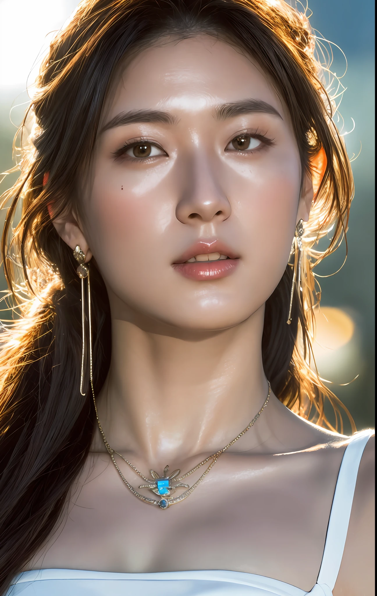 best quality, masterpiece, high_res, 1girl, hair ornament, necklace, jewelry, Beautiful face, tyndall effect, photo realistic, rim lighting, two tone lighting, (high detailed skin:1.2), 8k uhd, dslr, soft lighting, high quality, volumetric lighting, candid, Photograph, high resolution, 4k, 8k, Bokeh, medium breasts, absurdres,