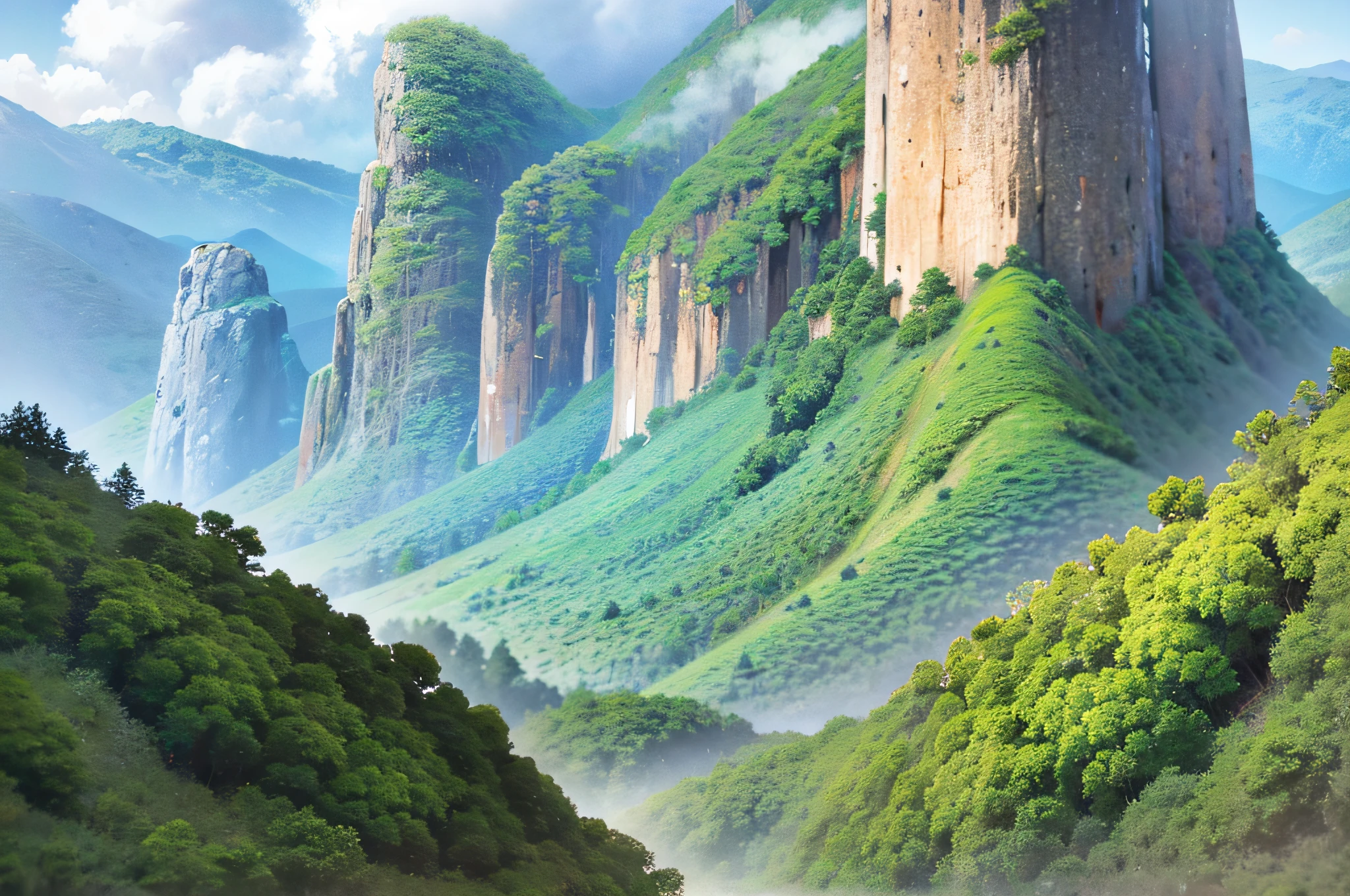 Amazing wild nature view of layer of mountain forest landscape with cloudy sky. Natural green scenery of cloud and mountain slopes background. Maehongson,Thailand. Panorama view --auto --s2