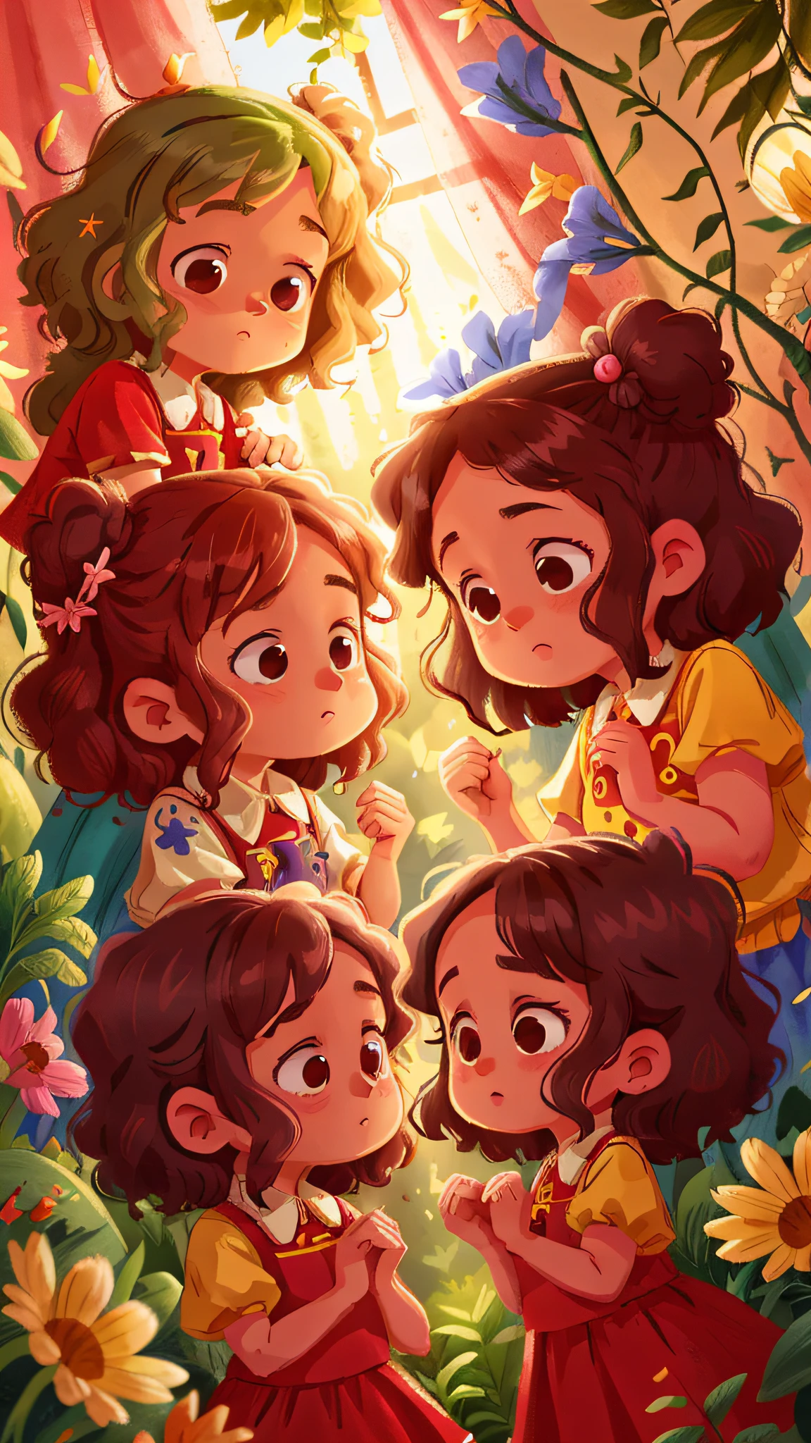 Two twin girls curly brown hair, Livia and Lavinia praying