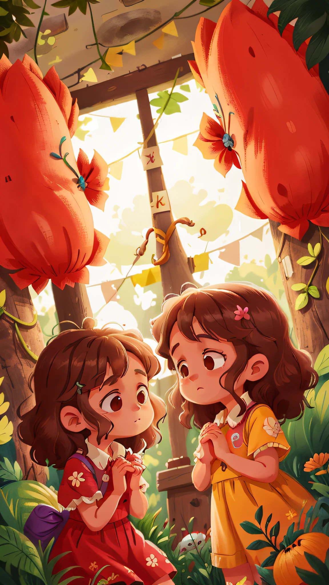 Two twin girls curly brown hair, Livia and Lavinia praying