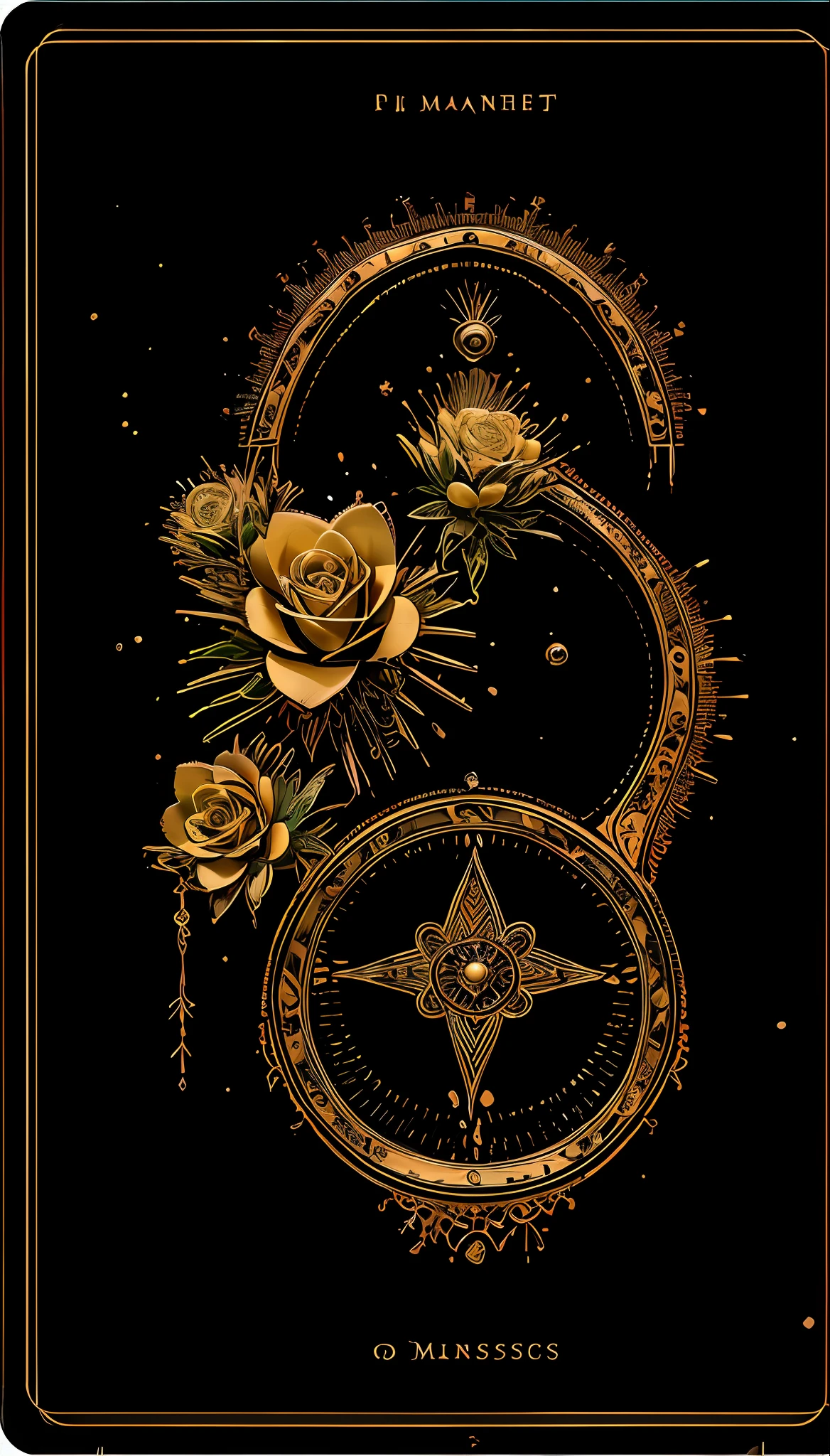 realistic, (best quality, masterpiece:1.3), golden rose ,soul card, line, light particles, no humans,