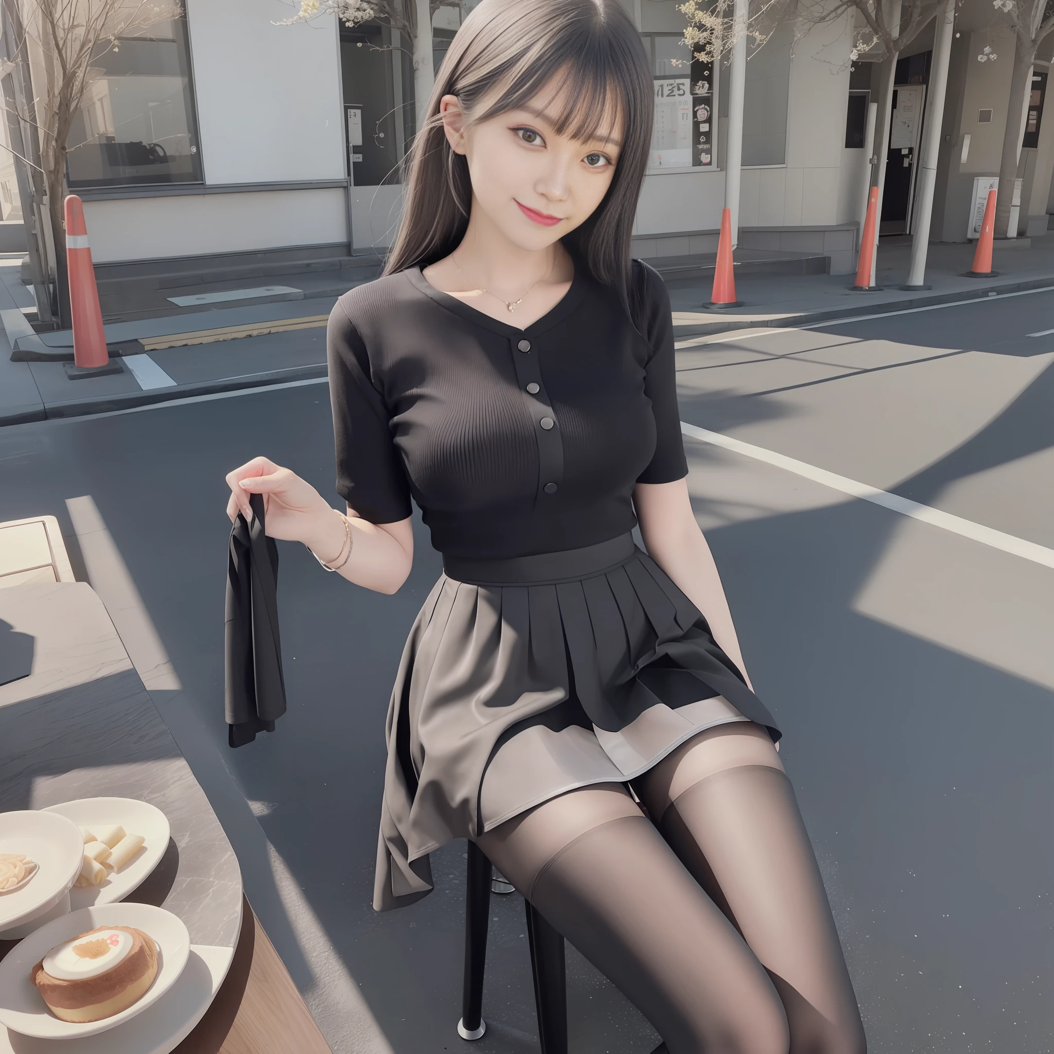 8K UHD, DSLR, Complete Anatomy, no_badanatomy,no_long_neck,no_long_body,no_longbody,no_deformedmutateddisfigured,no_missingarms,no_extra_arms,no_mutatedhands,no_extra_legs,no_ badhands,no_poorly_drawn_hands,no_malformed_hands,no_missing_limb,no_floating_limbs,no_disconnected_limbs,no_extra_fingers,no_badfingers,no_liquidfingers,no_ poorlydrawnfingers,no_missingfingers,no_extradigit,no_fewerdigits,no_uglyface,no_deformedeyes,no_partialface,no_partialhead,no_badface,no_inaccuratelimb,no_cropped、
(Best Quality: 1.3), (Masterpiece: 1.1), High Resolution, Cinematic Light, Intricate Details, (Photorealistic), Outside, Beautiful Outside, Sunny, Best Realistic, Japan Man, One Girl, 38 Years Old, ((Japan Girls' High School Uniform)), (A-Cup), (Cafe: 1.5), Dimples, Short Straight Hair, Blunt bangs, Slightly Open Lips, Watch viewer, ribbons, bare shoulders, tight shirt, pencil skirt, high waist skirt, leg sitting, slightly bending knees, indoors, piercings, 10 denier shiny black pantyhose, red high heels, (smile), (full body: 1.6), slender