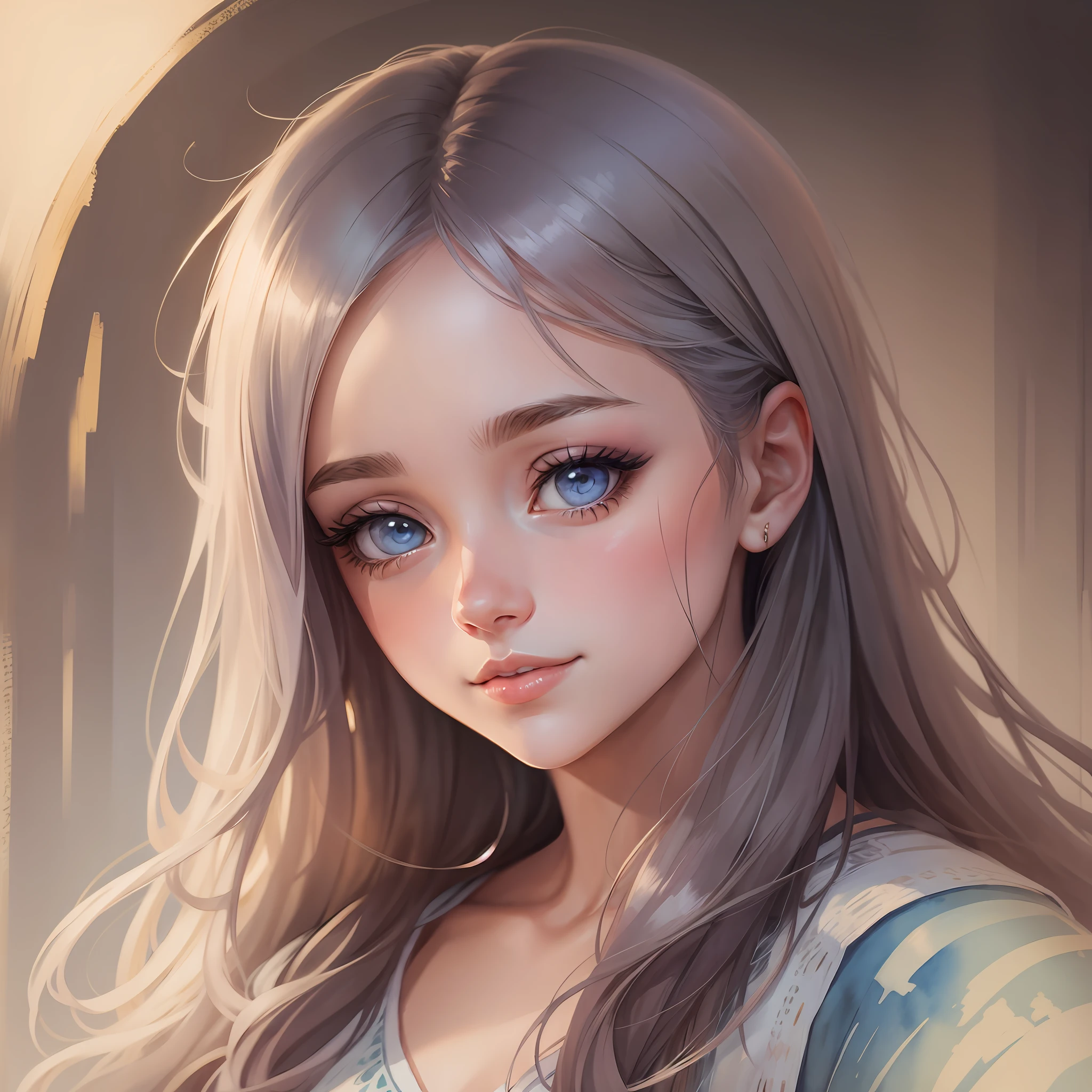 Watercolor Illustration,Most Beautiful Girl Serene Eyes, Slight Smile,Highest Quality 8k --auto --s2
