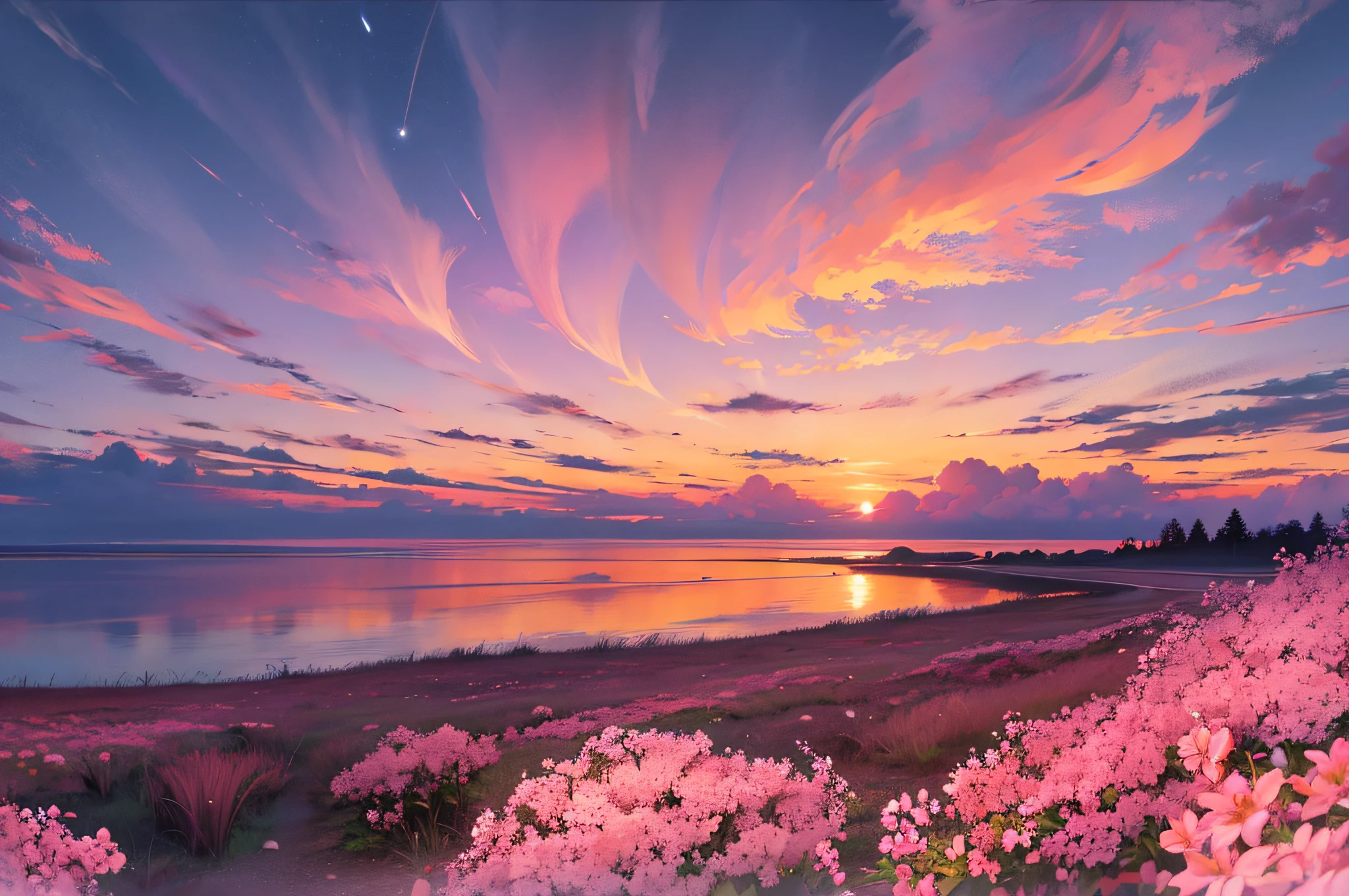 light soft panorama sunset sky background with pink clouds --auto --s2