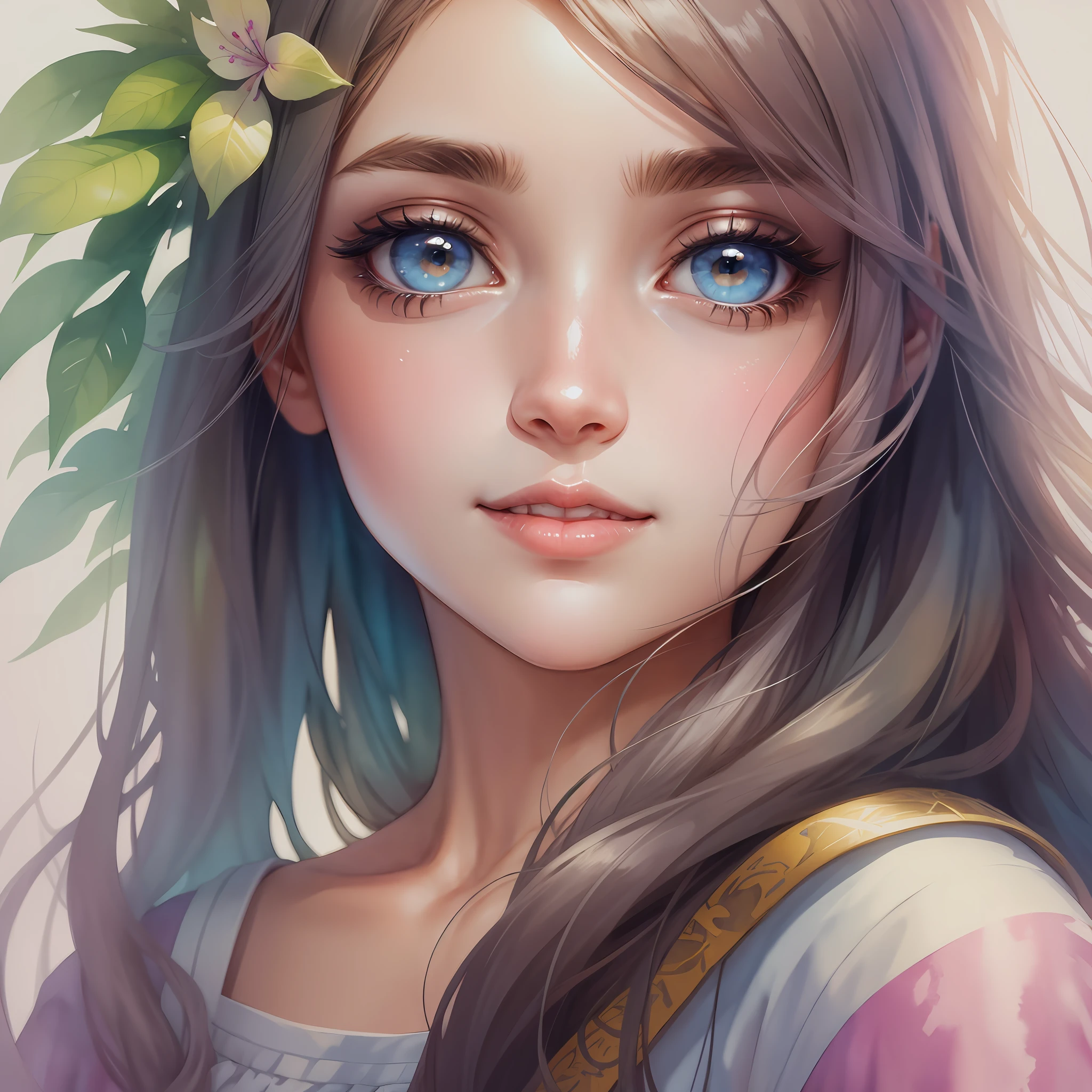 Watercolor Illustration,Most Beautiful Girl Serene Eyes, Slight Smile,Highest Quality 8k --auto --s2