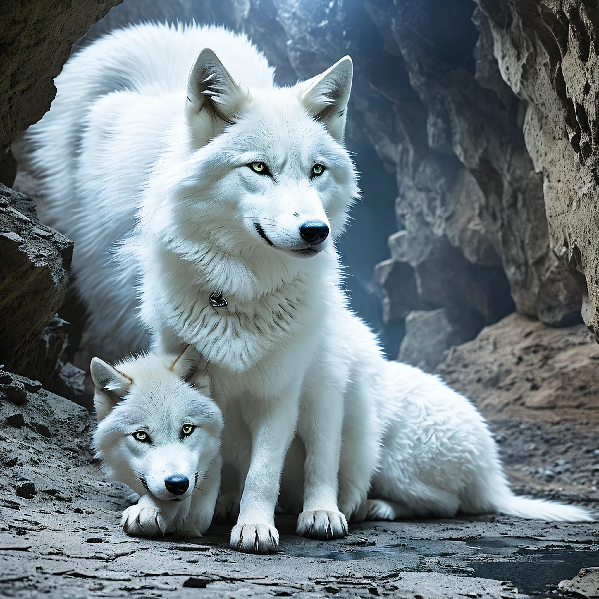 【Little White Wolf】In the cave, measuring direction, gray system panel appears in front of the little white wolf, real, high-definition, sci-fi --auto --s2