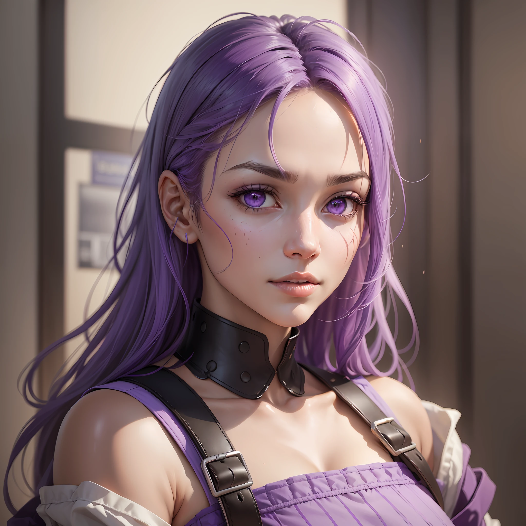 Please generate a realistic image of a character with a purple color scheme. The character should have a human-like appearance with distinct facial features. Their skin should be realistically shaded in various shades of purple, creating a natural and believable effect. The character's eyes can be a complementary shade of purple or a contrasting color to add visual interest. Pay attention to the fine details such as skin texture, wrinkles, and subtle variations in color to make the character look lifelike. The overall composition should convey a sense of realism and believability while showcasing the unique purple color palette. Please ensure that the image is of high quality and captures the essence of a realistically rendered purple character. --auto --s2