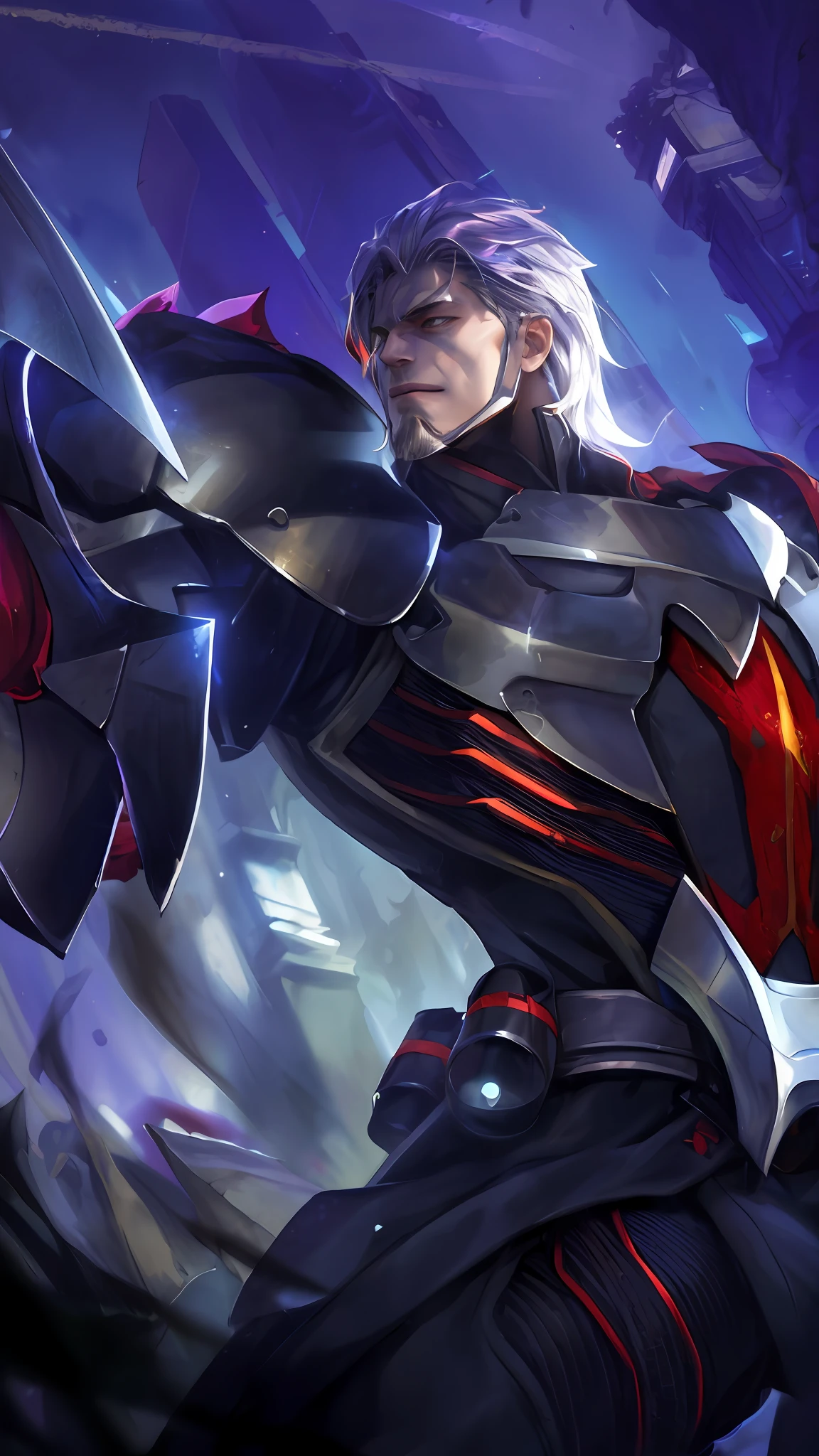 (Absurdres, Intricate Details, Masterpiece, Best Quality, High Resolution, 8k), 1 male, thin, young, aged up, masked, finely detailed eyes and face, auburn low-fade hair, amber eyes, portrait,  looking at viewer, solo, half shot, detailed background, (light fantasy theme:1.1),  focusing, mercenary,  sunshine, floating scraps,  color plate armor, divine aura, bright realistic lighting, marble castle, intense atmosphere, circlet, coat of arms,  brazier,  , Depth of Field, VFX.