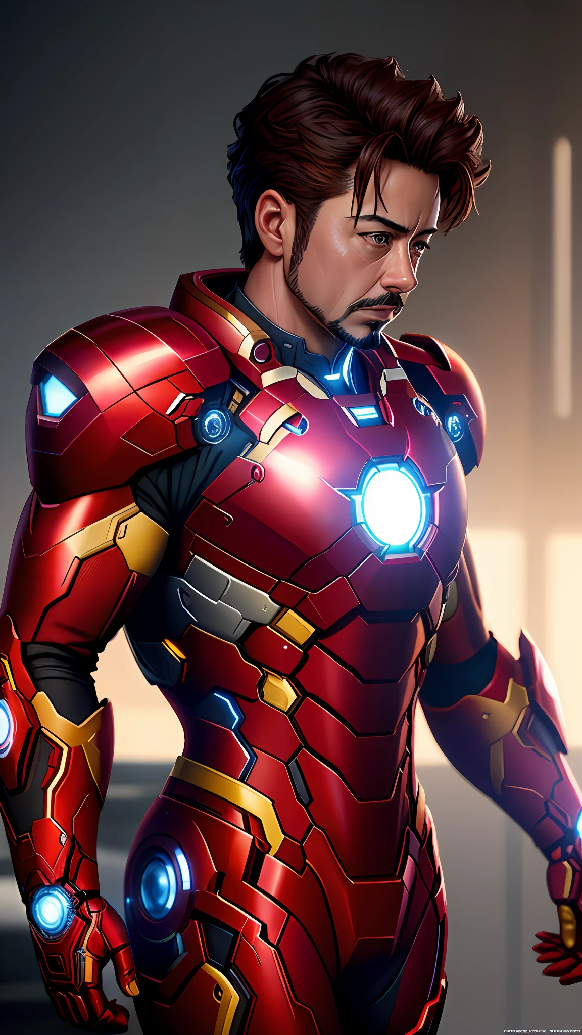 tony stark is iron man ,no helmet, photography,soft lighting, soft details, octane, artstation trending, ultra high detail, ultra realistic, cinematic,16k