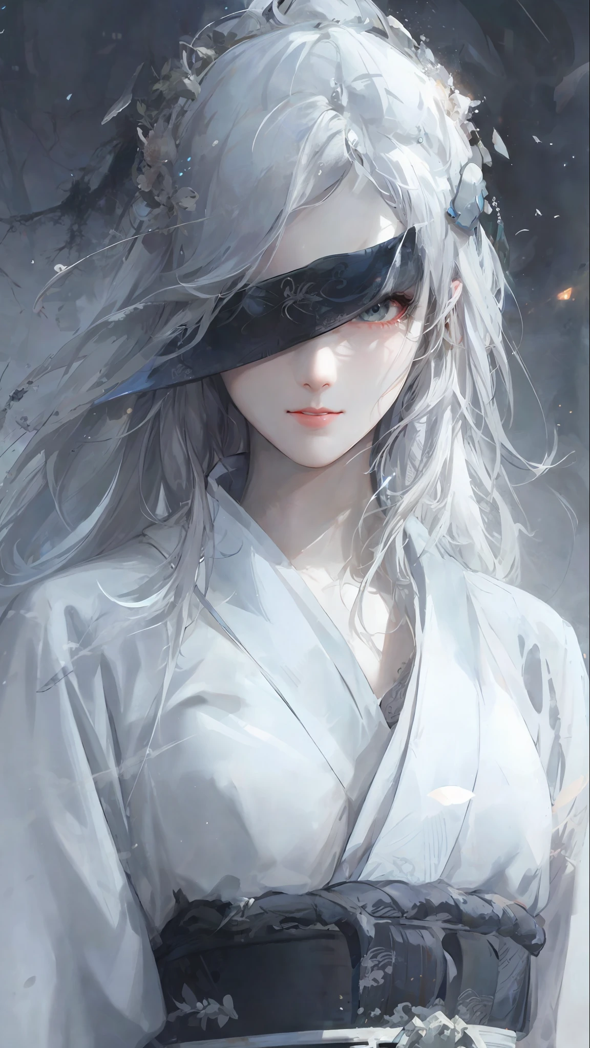 a close up of a woman with white hair and a white mask, beautiful character painting, guweiz, artwork in the style of guweiz, white haired deity, by Yang J, epic exquisite character art, stunning character art, by Fan Qi, by Wuzhun Shifan, guweiz on pixiv artstation