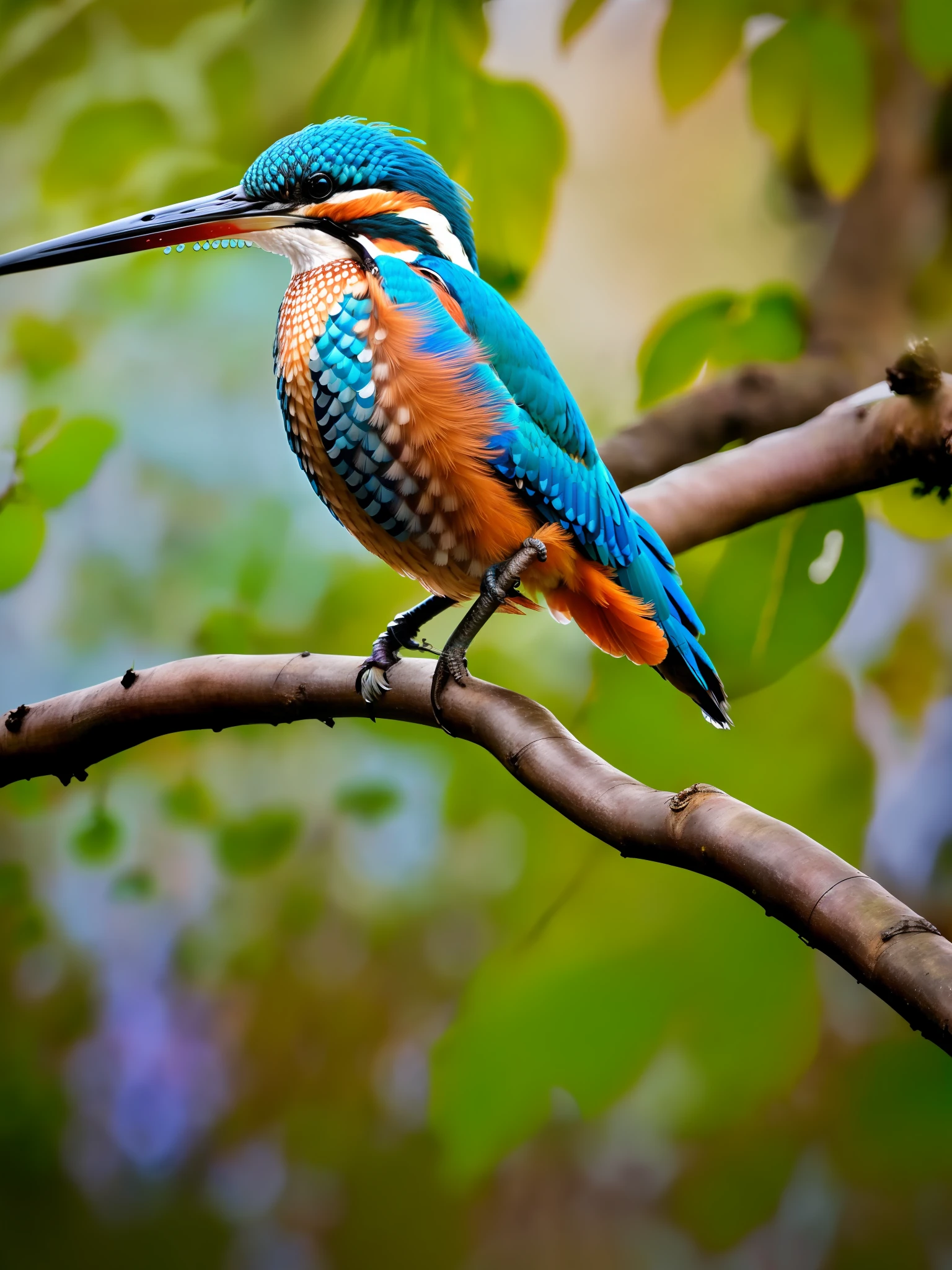 superb kingfisher on a branch near budding white cherry flowers, dark, dawn, (chilly early morning:1.1), (morning dew:1.15), realistic photography, (low-key photograph:1.2), detailed, 8k, intricate ruffled feathers, water droplets on the feathers, (to8contrast style), (mist:0.7), vivid colors, Sony a6600 Mirrorless Camera, embellish2
