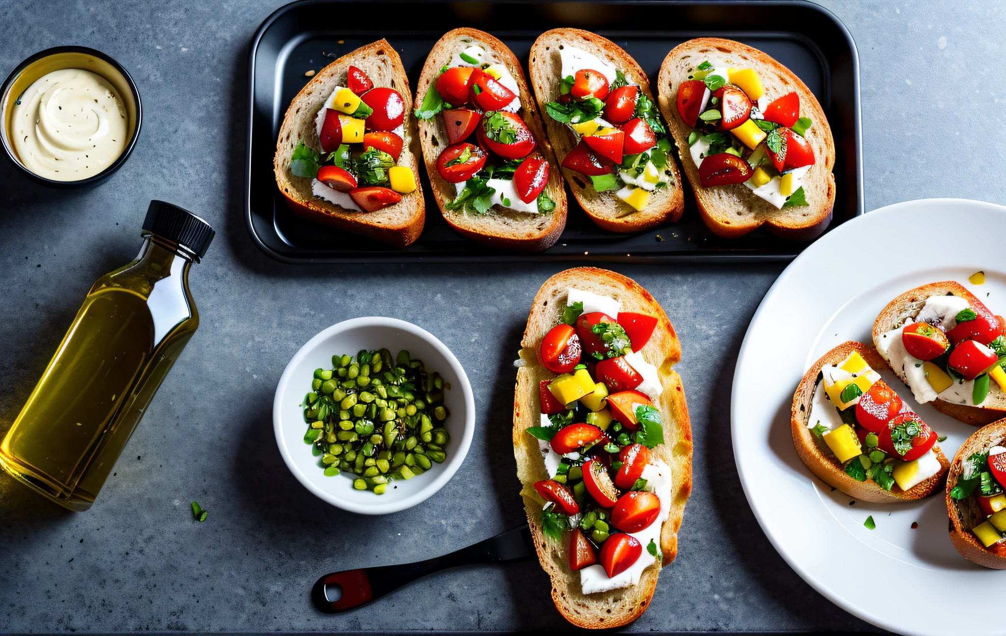 RAW photo, a portrait photo of
professional foodporn,
Bruschetta, at its simplest, is grilled bread rubbed with garlic and drizzled with olive oil, but it can also be prepared with a variety of toppings.
8k uhd, dslr, soft lighting, high quality, film grain, Fujifilm XT3