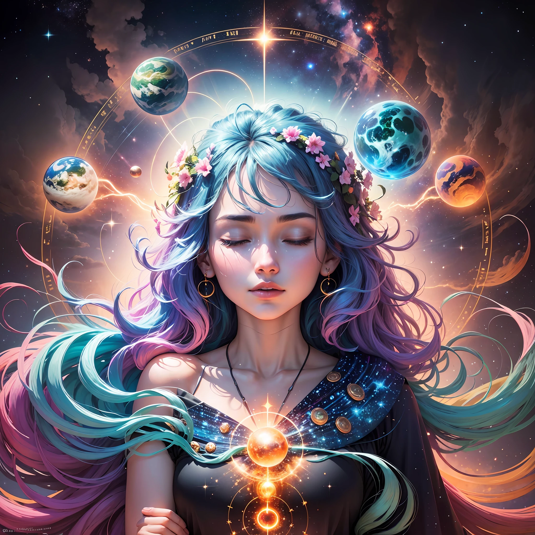A woman with long hair and a flower crown in her hands - SeaArt AI
