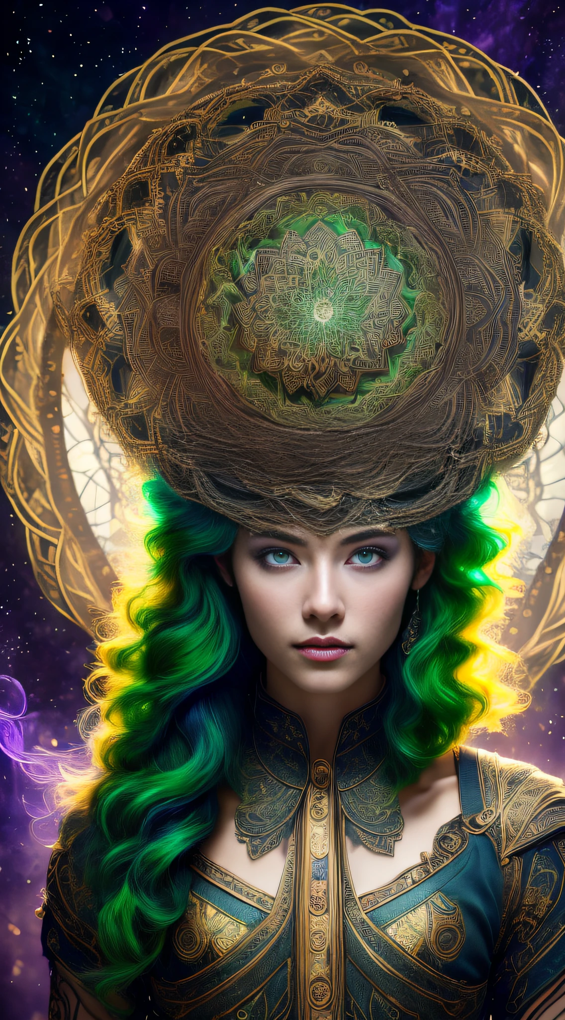 (masterpiece, best quality, ultra-detailed, highres, best illustration),1boy, solo,(male focus:0.8), transgender male, flat chest, red hair, green hair, heterochromia, purple eyes, two tone hair, ,side lighting, lustrous skin,(shine), (shiny skin, cetlic elements, norse heritage), ray tracing, shirt, wind swept hair, detailed hair, detailed face, ,depth_of_field,very detailed background,extreme light and shadow,(detailed eyes) , perfect anatomy, (zentangle, mandala, tangle, entangle), dynamic angle, wide shot, upper body, city scape, extreme light and shadow, night sky