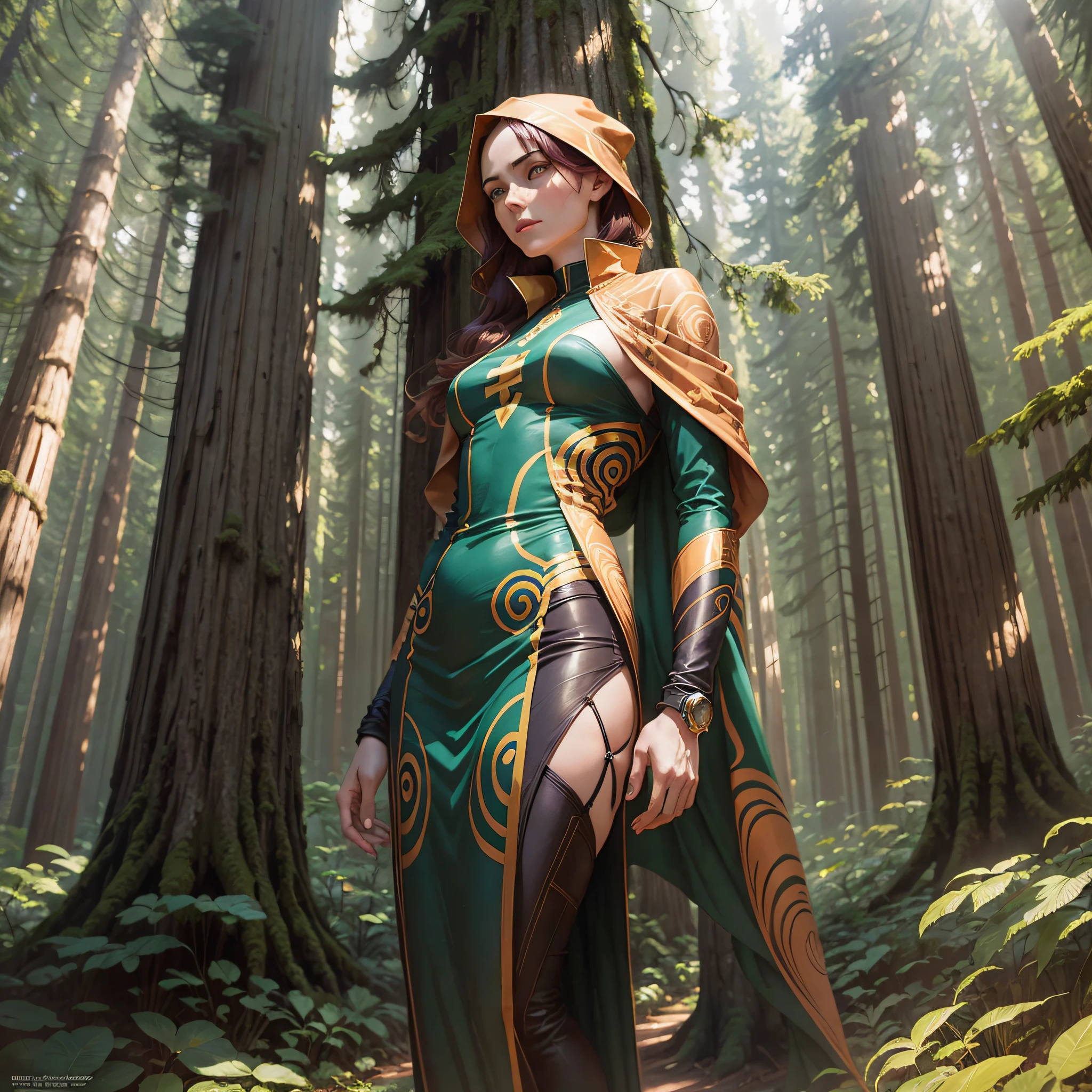Joshua Middleton style of Trickster of Sound, Giant Redwood Forest, Tranquil, Cinematic, masterpiece --auto --s2