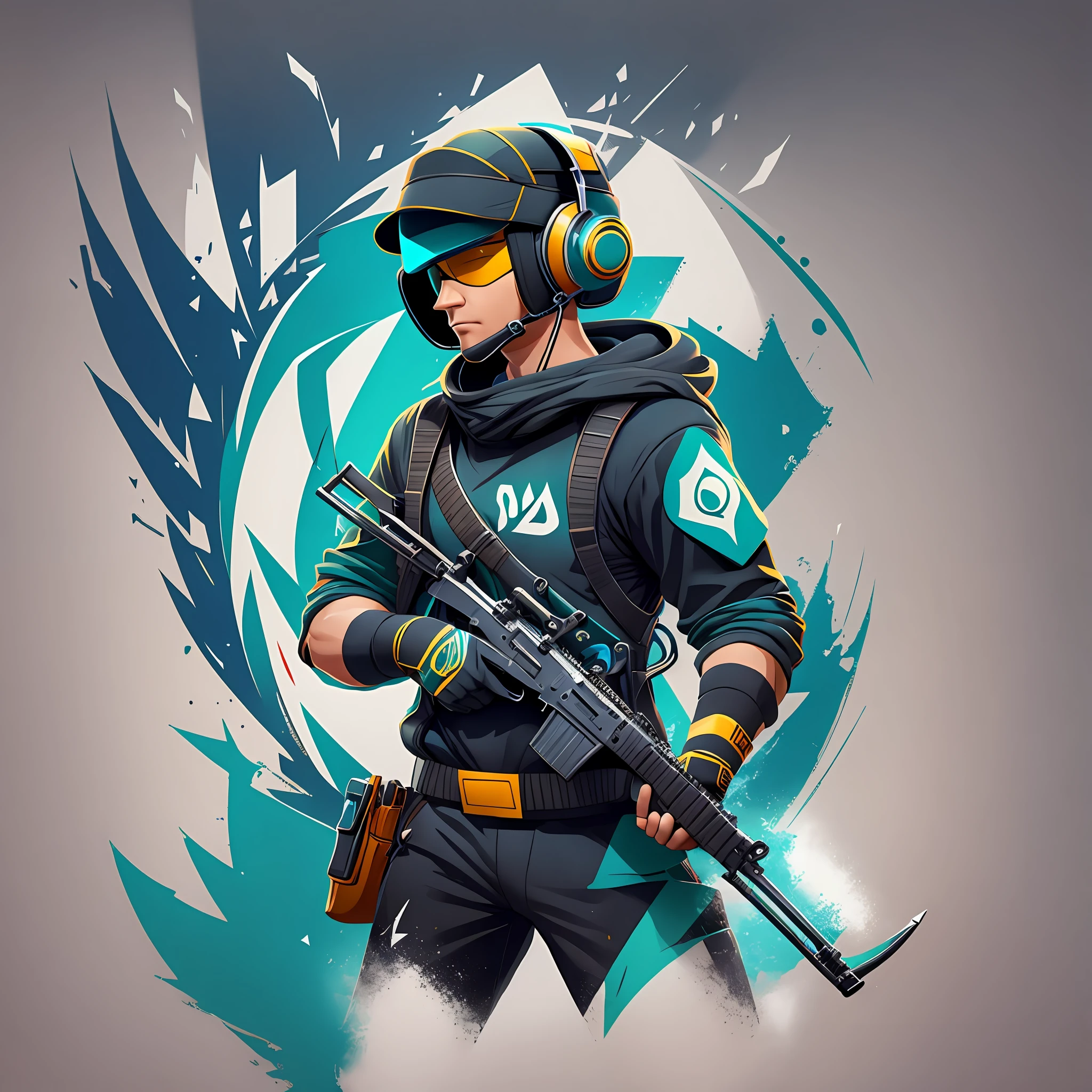 Imagine a distinctive logo for "Piva" in which the name is displayed within the stylized silhouette of an iconic CS:GO character. Use clean lines and contrasting colors to make both the character and the name stand out. It adds subtle details of iconic in-game weapons to reinforce the connection to CS:GO and the identity of "Piva" as a player." --auto --s2