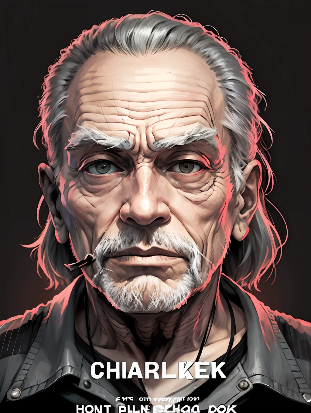 Charles Bukowski, front face, black background --auto --s2