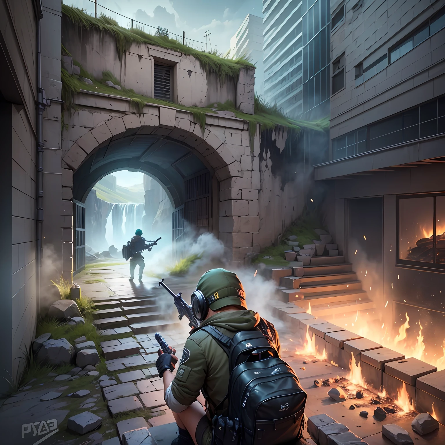 Create an epic logo for "Piva" where the name is embedded in a detailed illustration of a CS:GO scenario, such as an iconic map or intense battle. It uses a realistic color palette to bring the illustration to life and adds dramatic lighting effects to highlight the name and create an immersive atmosphere." --auto --s2