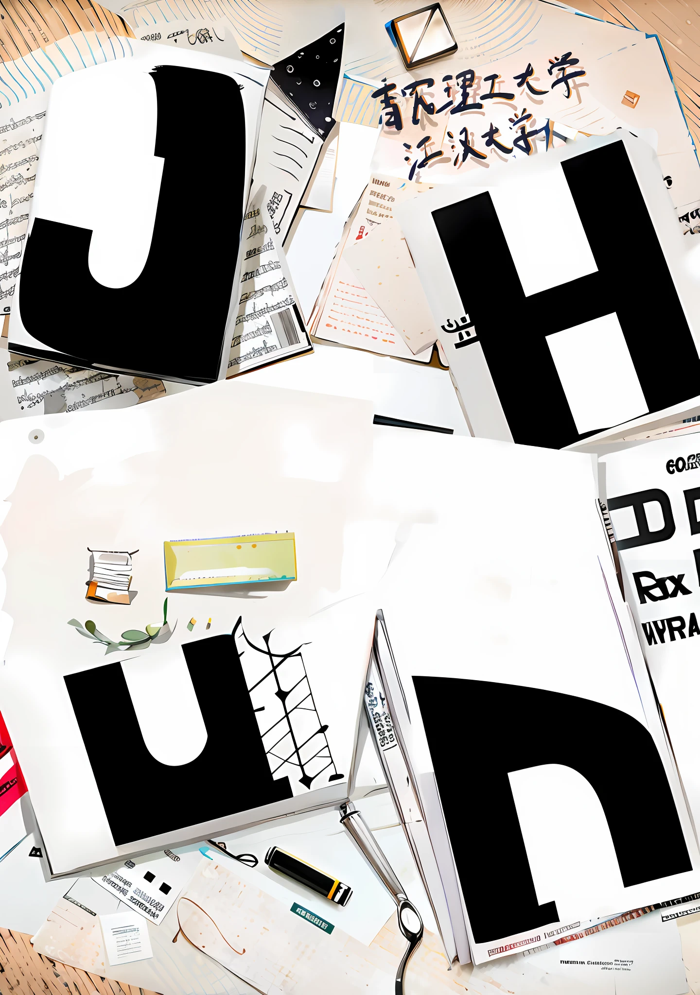 there are many different types of letters on the table, funny jumbled letters, fragmented typography, letters, typographical experiments, disjoint haphazard, placards, hq artwork, junk, by Rihard Jakopič, text on paper, detailed letters, hq ”, cut up collage, hd mixed media collage, julia hetta