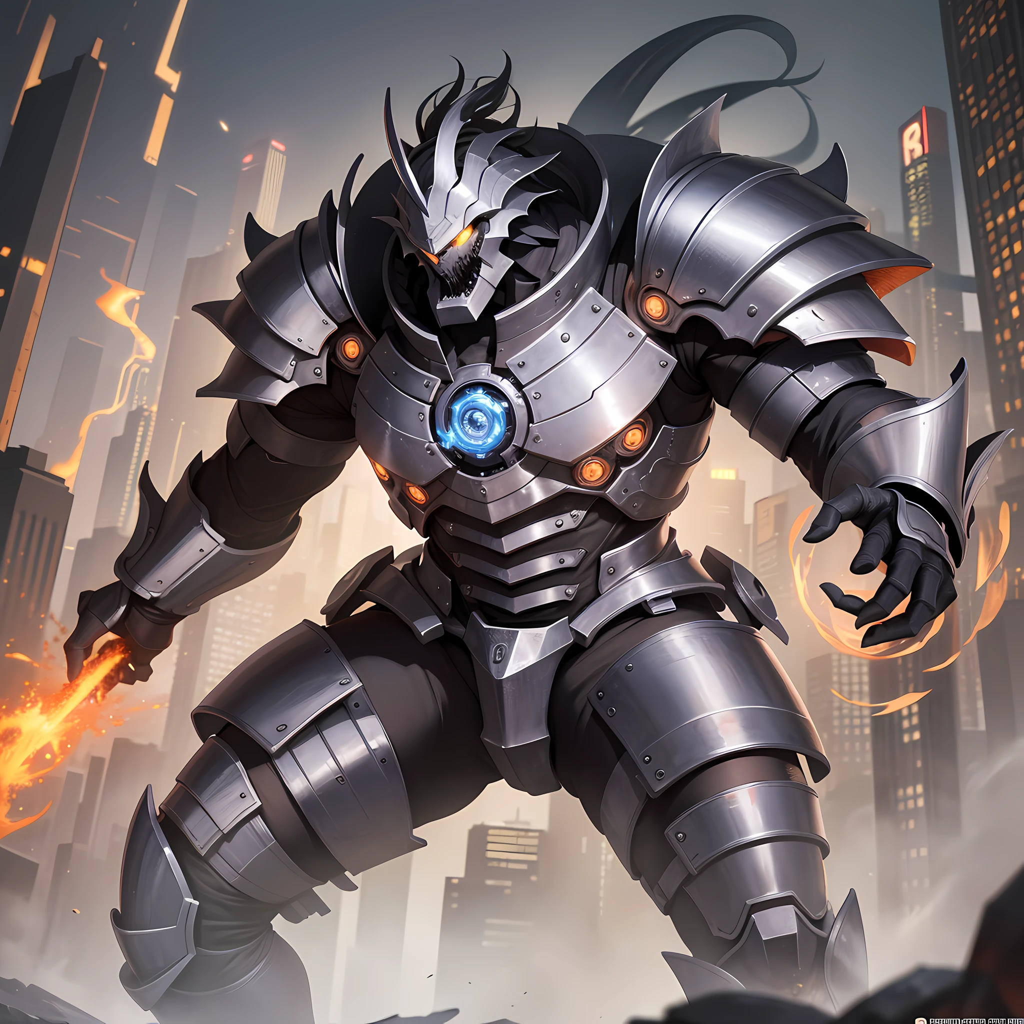 In this painting, the Iron Eater presents its powerful, mighty side. Its body is full of hard iron armor, which makes people dare not have the slightest contempt. Its eyes shone grimly, as if to tell everyone that it was inviolable. However, if you look closely, you will find that the corners of its mouth are slightly upturned, as if expressing a kind of confidence and pride. This is not only a powerful but also confident iron-eating beast, which reminds people of the saying - iron body, iron heart. --auto --s2