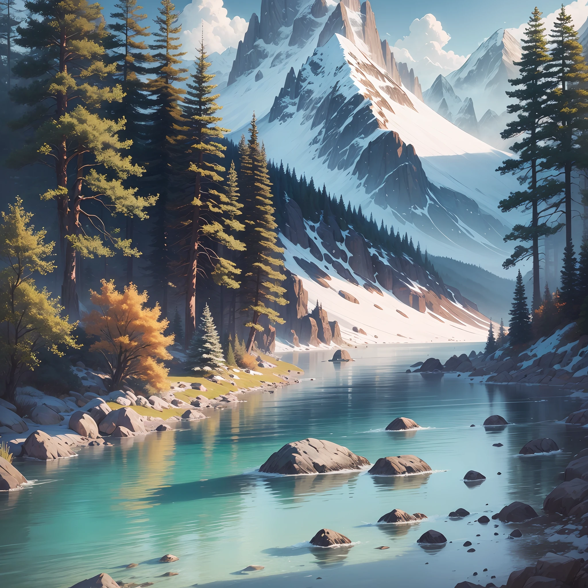 white background, scenery, ink, mountains, water, trees --auto --s2